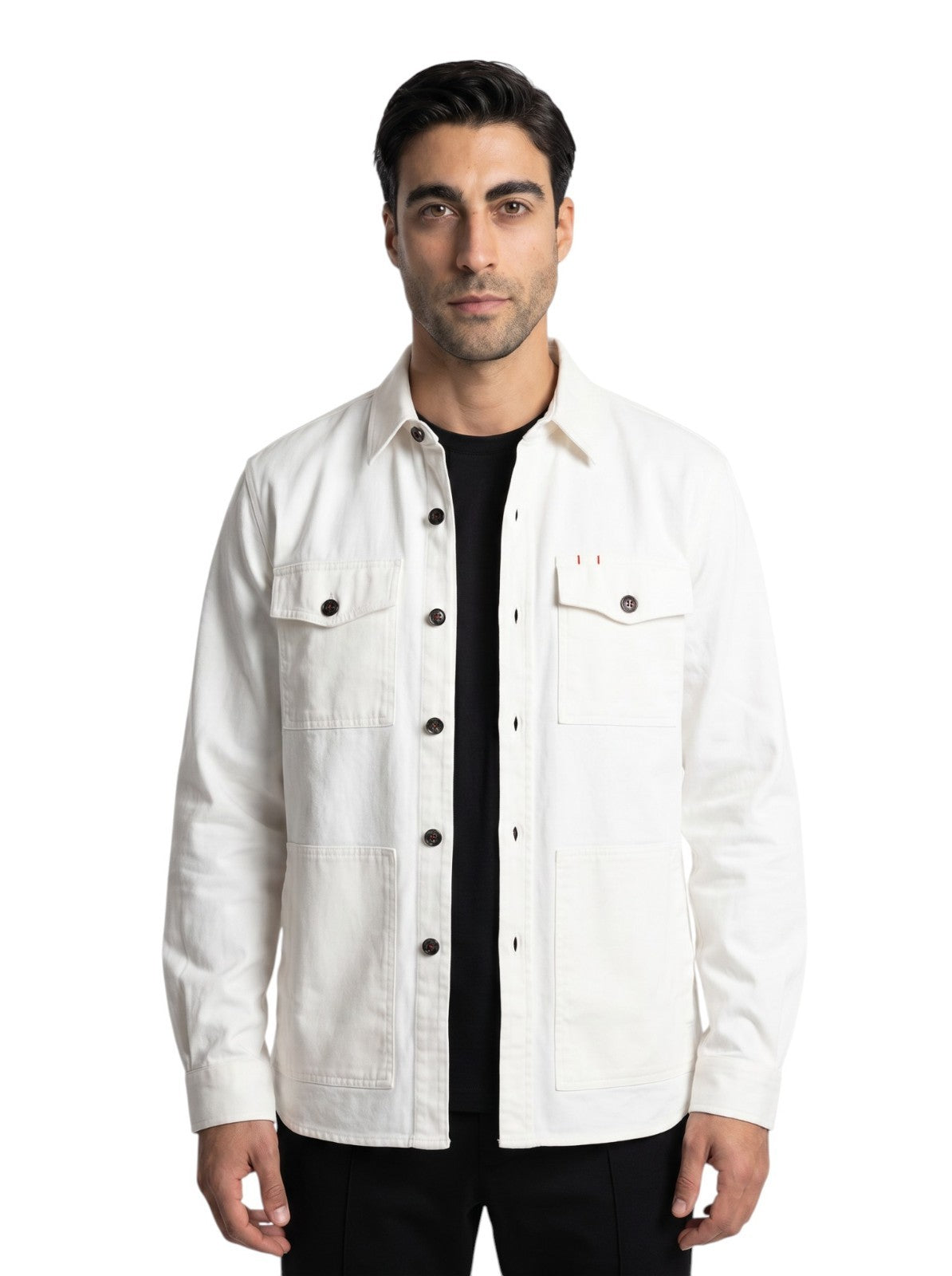 $1390 ISAIA NAPOLI White Hand-Sewn Overshirt Jacket Cotton Cashmere Size L