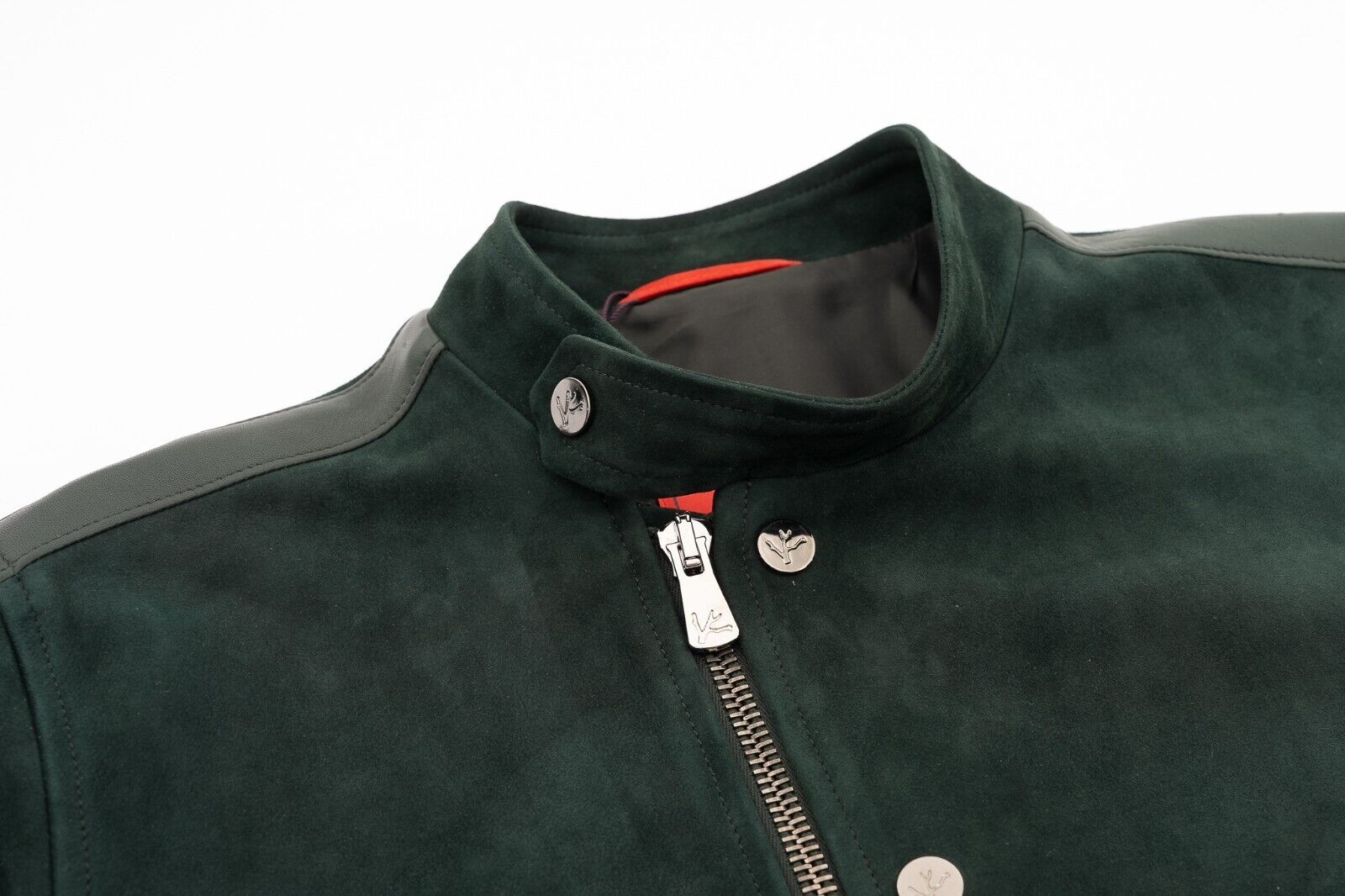 5500$ ISAIA Dark Green Moto Jacket leather 100% Lambskin Size 38 US / 48 EU