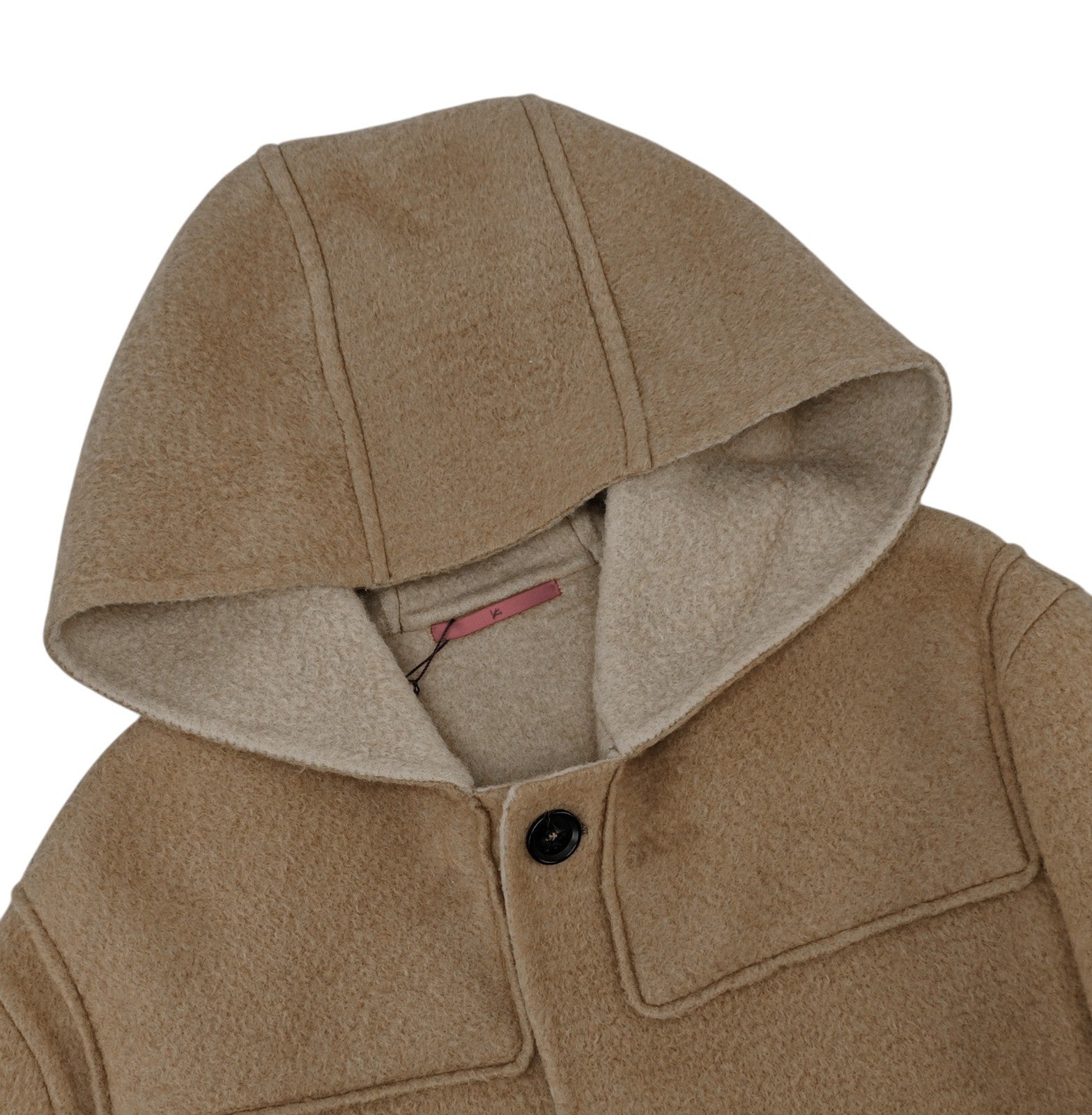 7100$ ISAIA NAPOLI Beige Hooded Overcoat Jacket Soft Camel Hair - Wool Size M