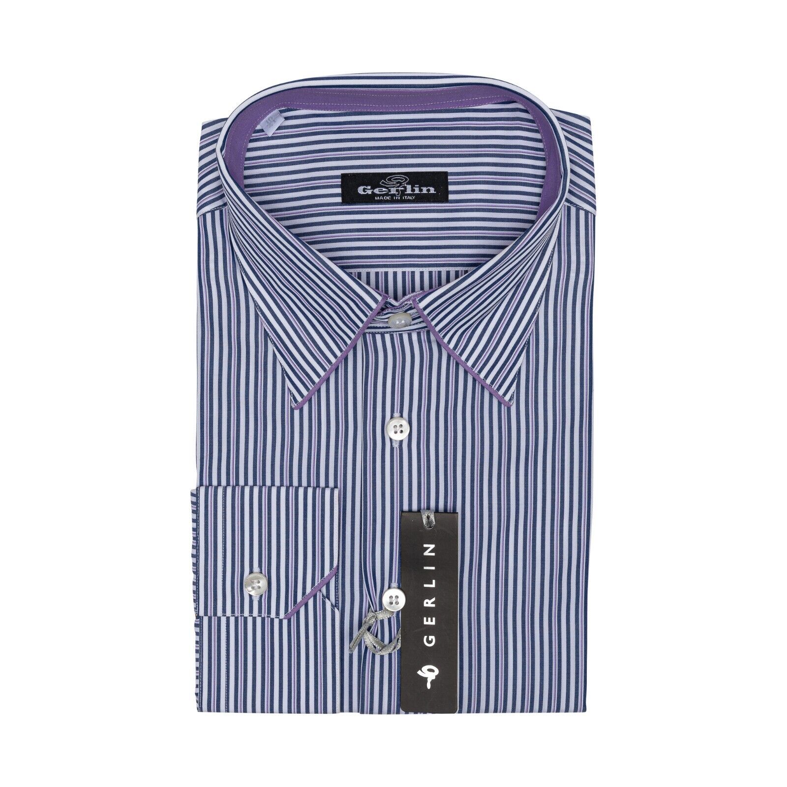 690$ LUXURY GERLIN Shirt Point Collar Violet Cotton 16 - 41  - 8A BIJAN