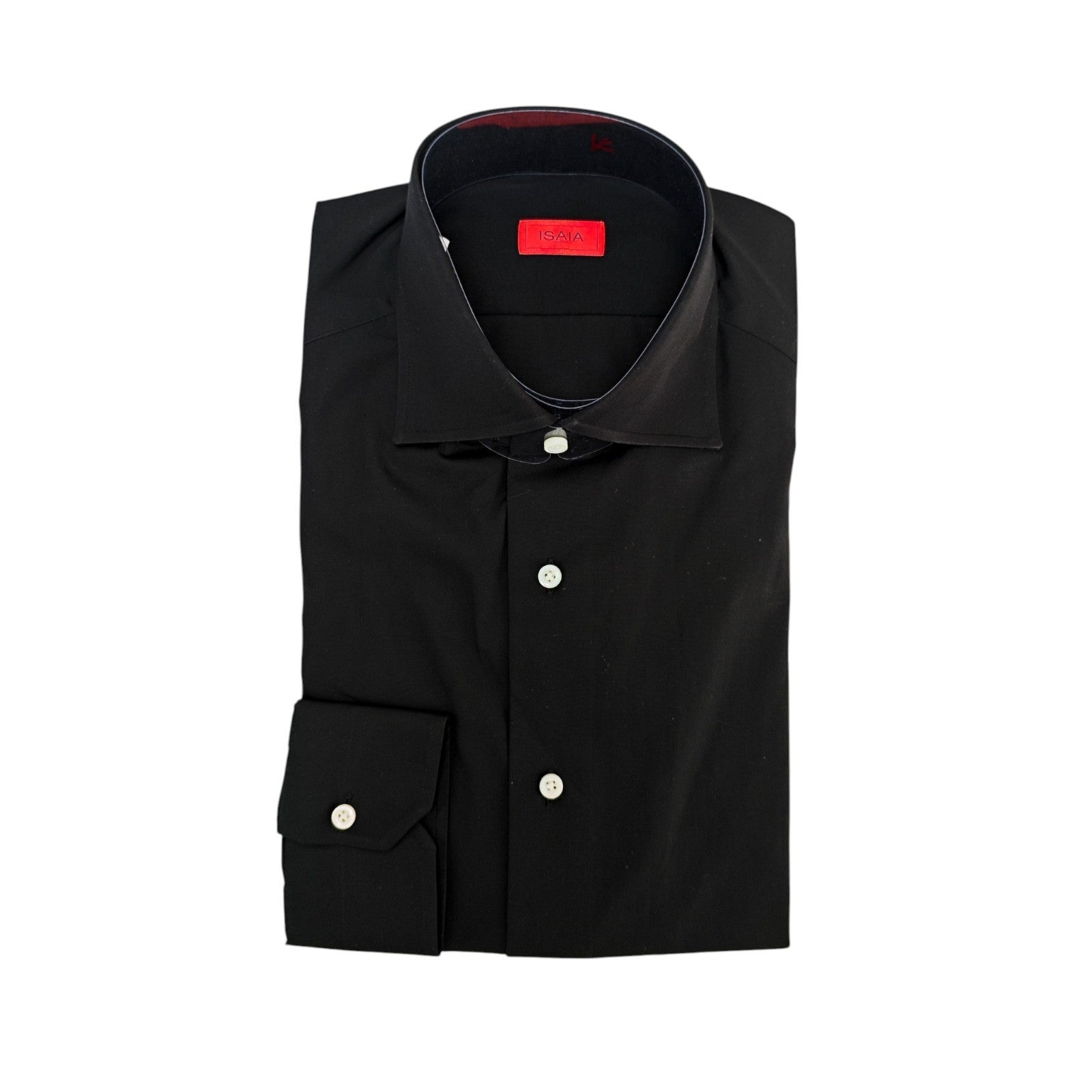 ISAIA NAPOLI Mix Black Solid Dress Shirt Fine Cotton Hand-Sewn 17