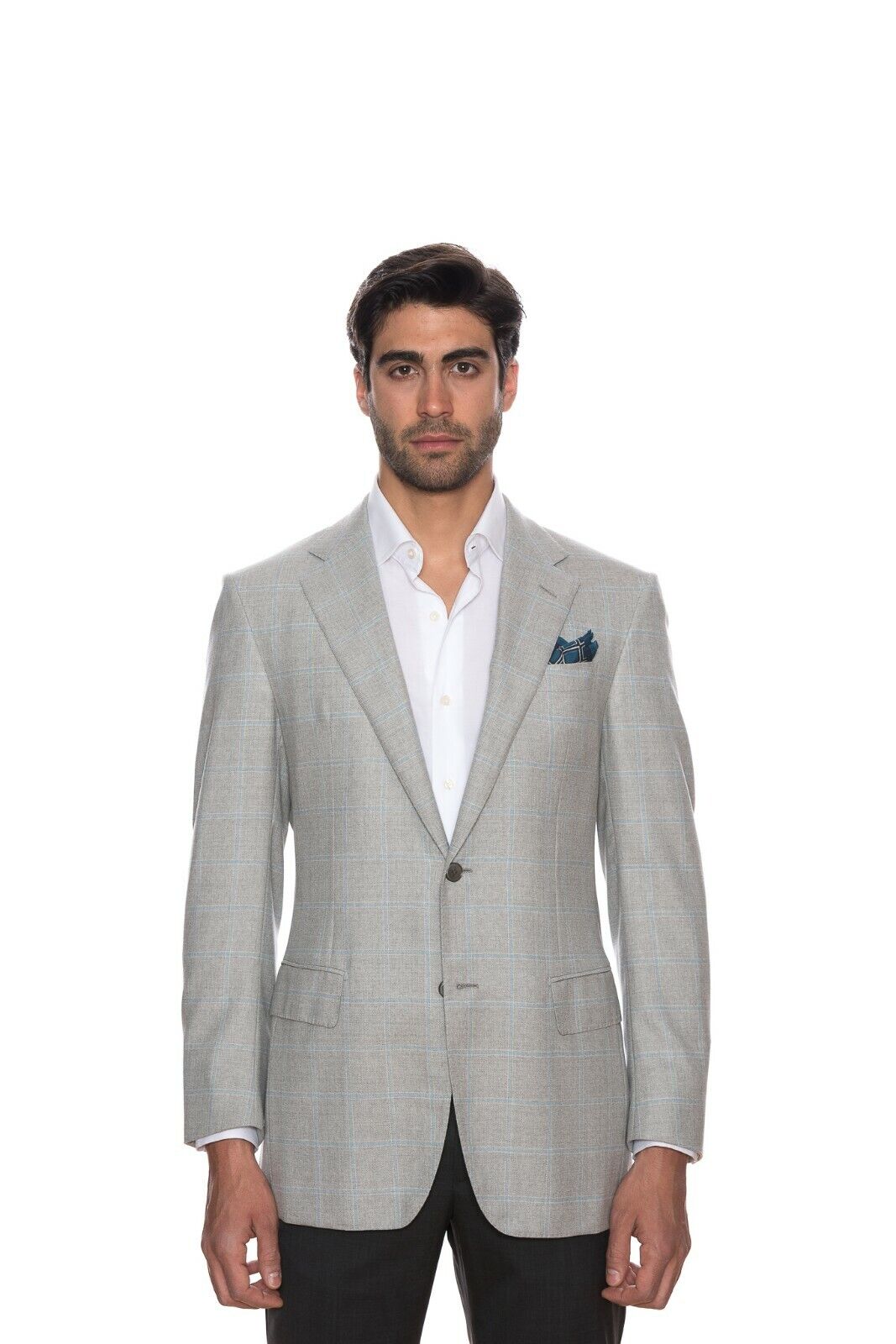$2099 D'AVENZA Grey Windowpane Wool Jacket Blazer Hand-Sewn in Italy 38 US 48 EU