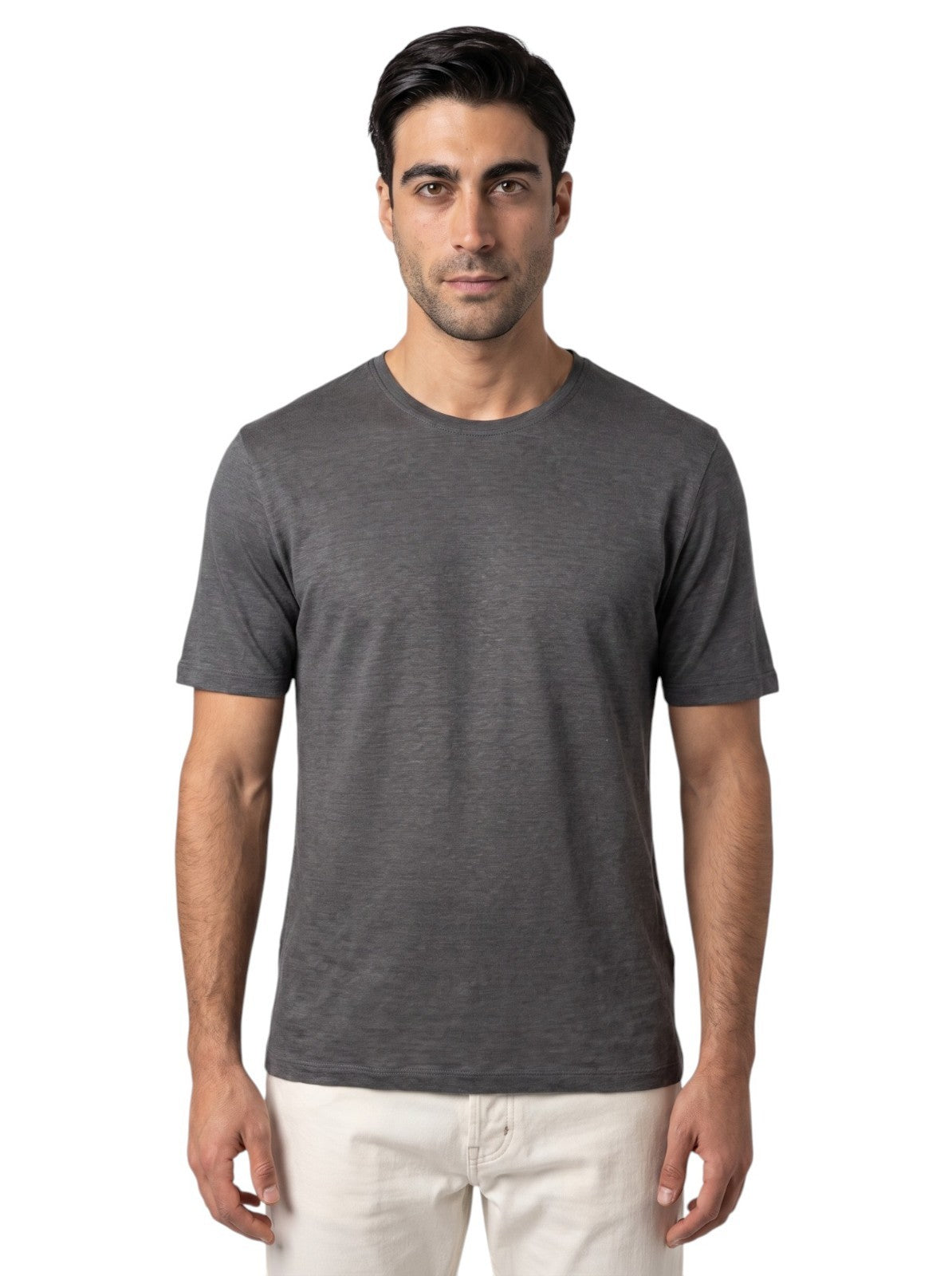 750$ ISAIA NAPOLI Gray Short Sleeve Handmade T-Shirt 100% Linen