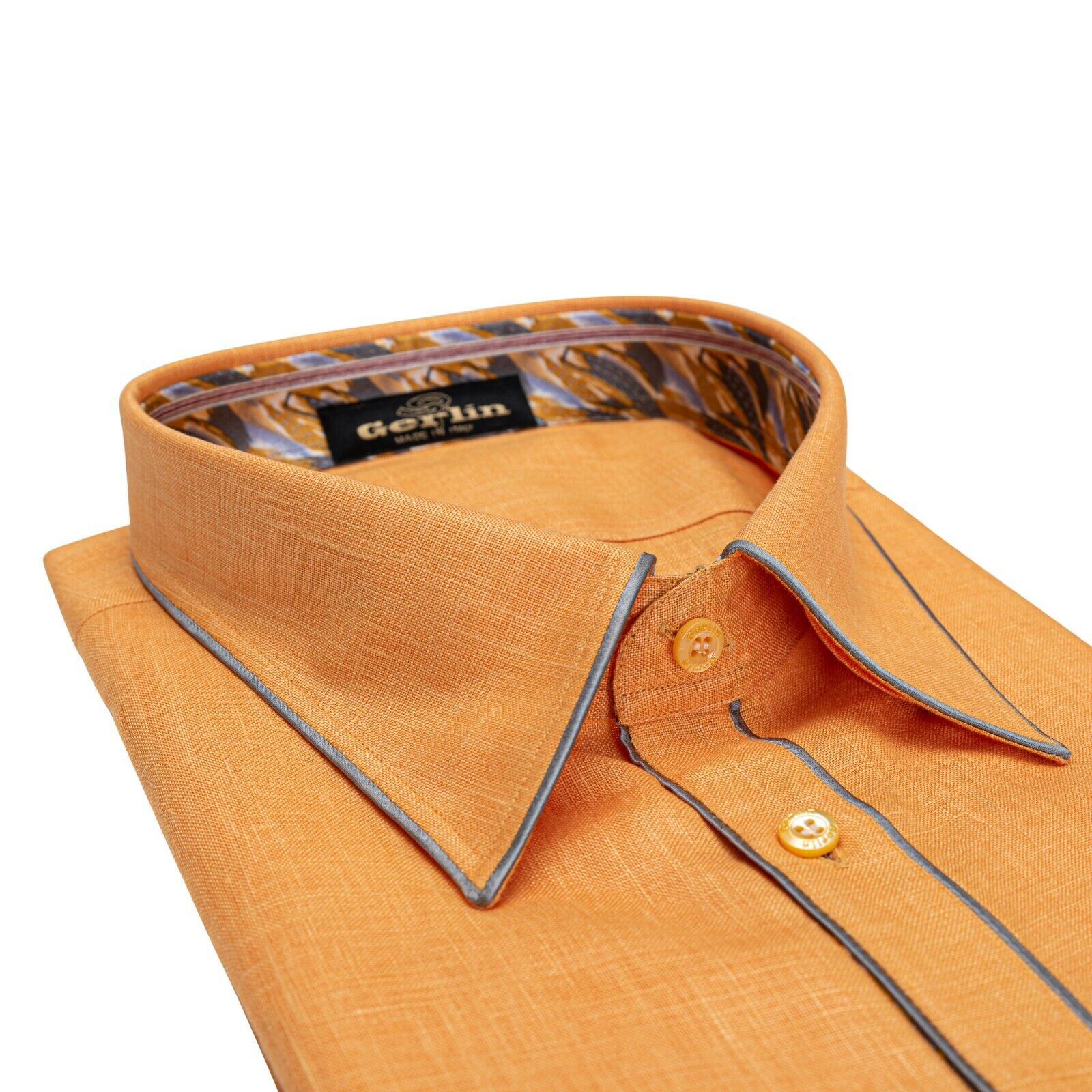 ITALIAN LUXURY 950$ GERLIN Shirt Short Sleeve Orange Linen + Silk