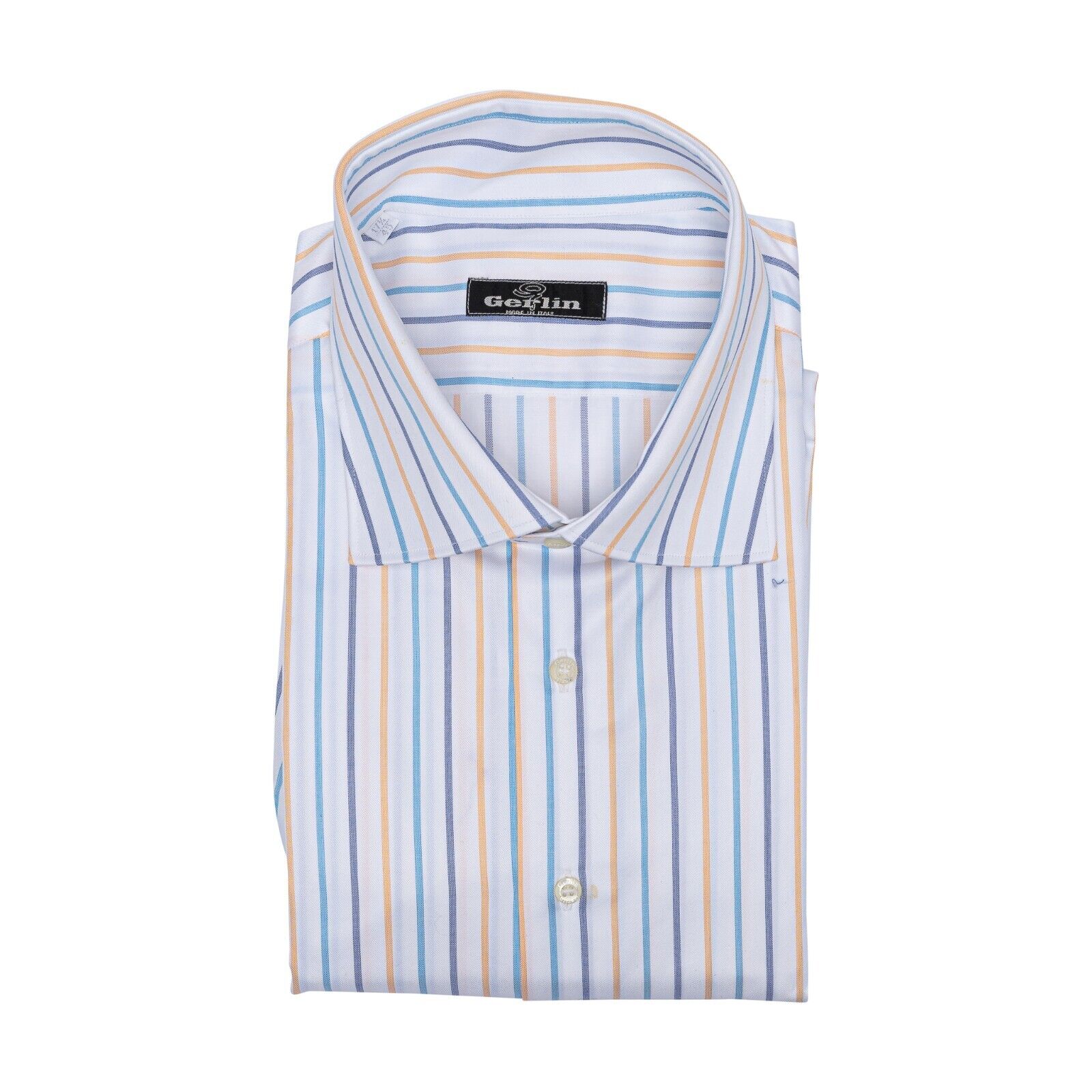 690$ LUXURY GERLIN Shirt Striped White Cotton 17.75 - 45 4H BIJAN