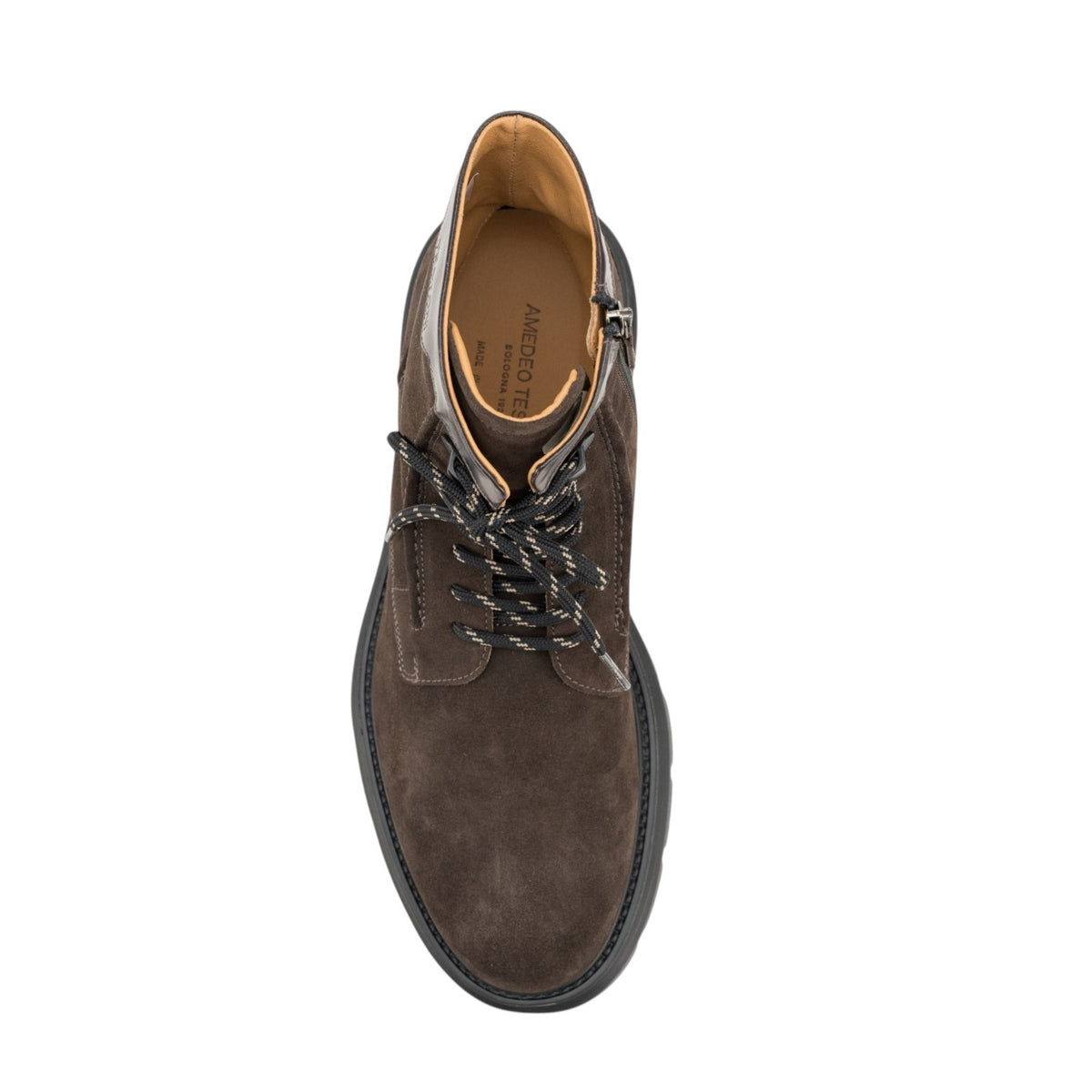 1550$ TESTONI Combat Boot Shoes Suede + Plain Calf Cigar 8 UK / 9 US / 42 IT