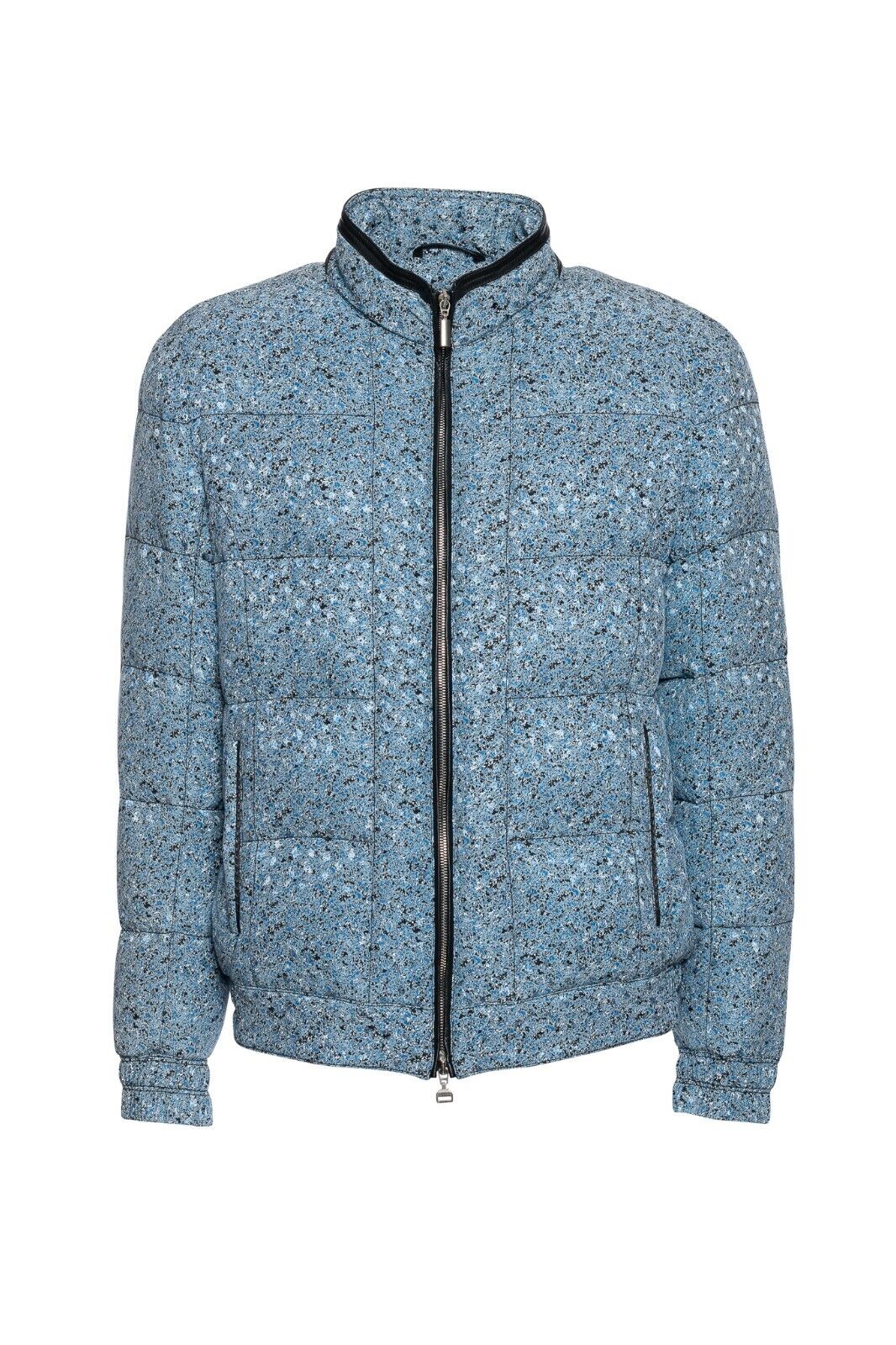 2500$ ITALO FERRETTI Puffer Jacket Blue 100% Silk Water Repellent + Leather Sz L