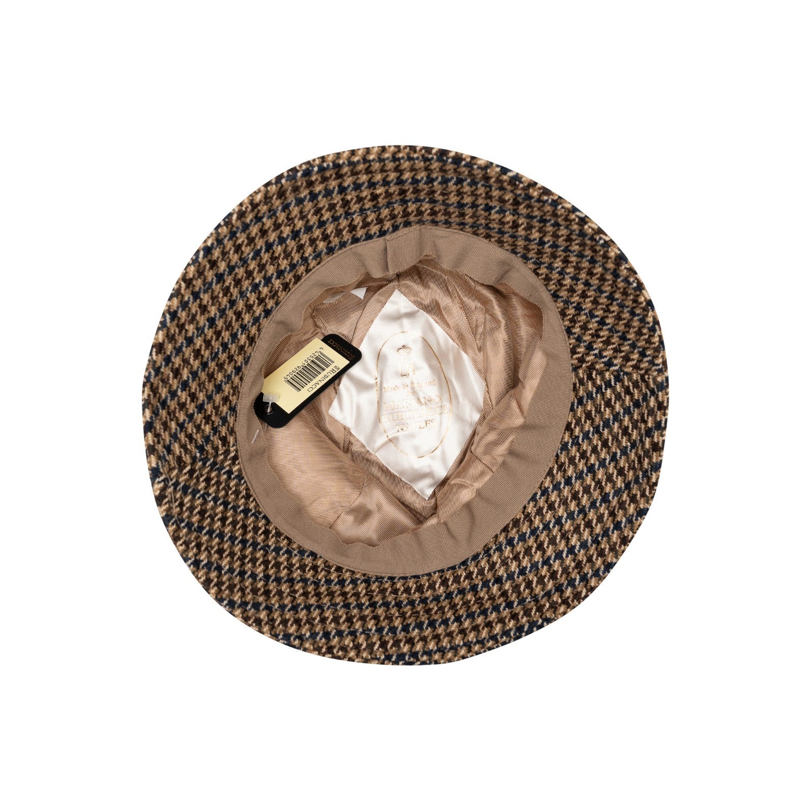 250$ RUBINACCI NAPOLI Made in England Brown Wool Tweed Houndstooth Bucket Hat
