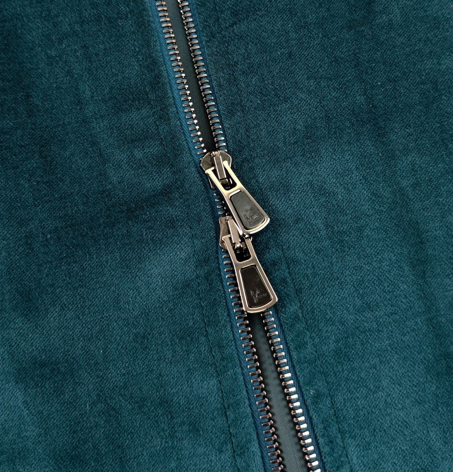 $3800 ISAIA NAPOLI Petrol Blue Bomber Jacket Velvet Cotton / Linen 38 US / 48 EU