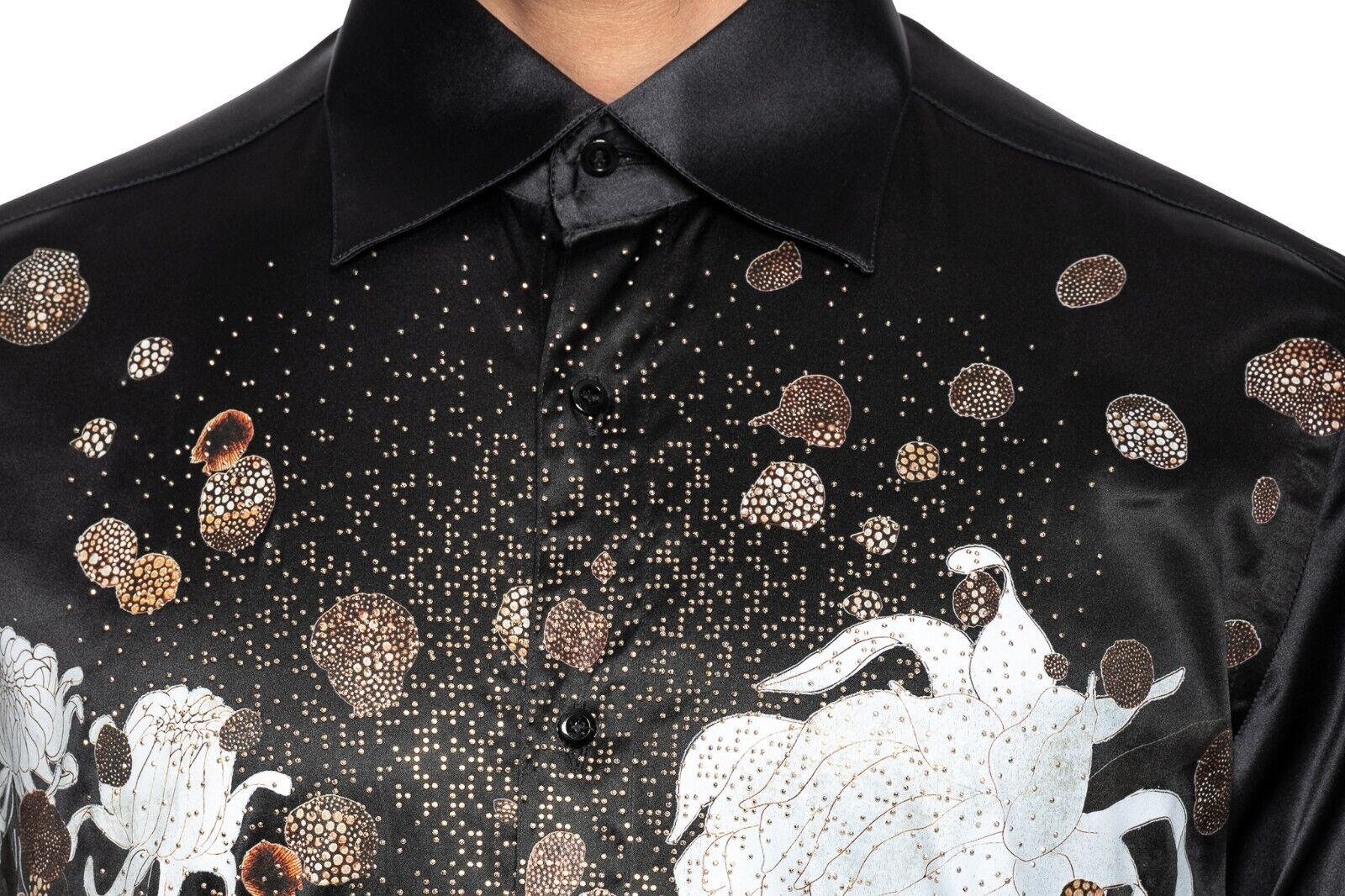 1900$ ITALIAN LUXURY FABIO CAVIGLIA Shirt Strass Black GARDEN 100% Silk Size S