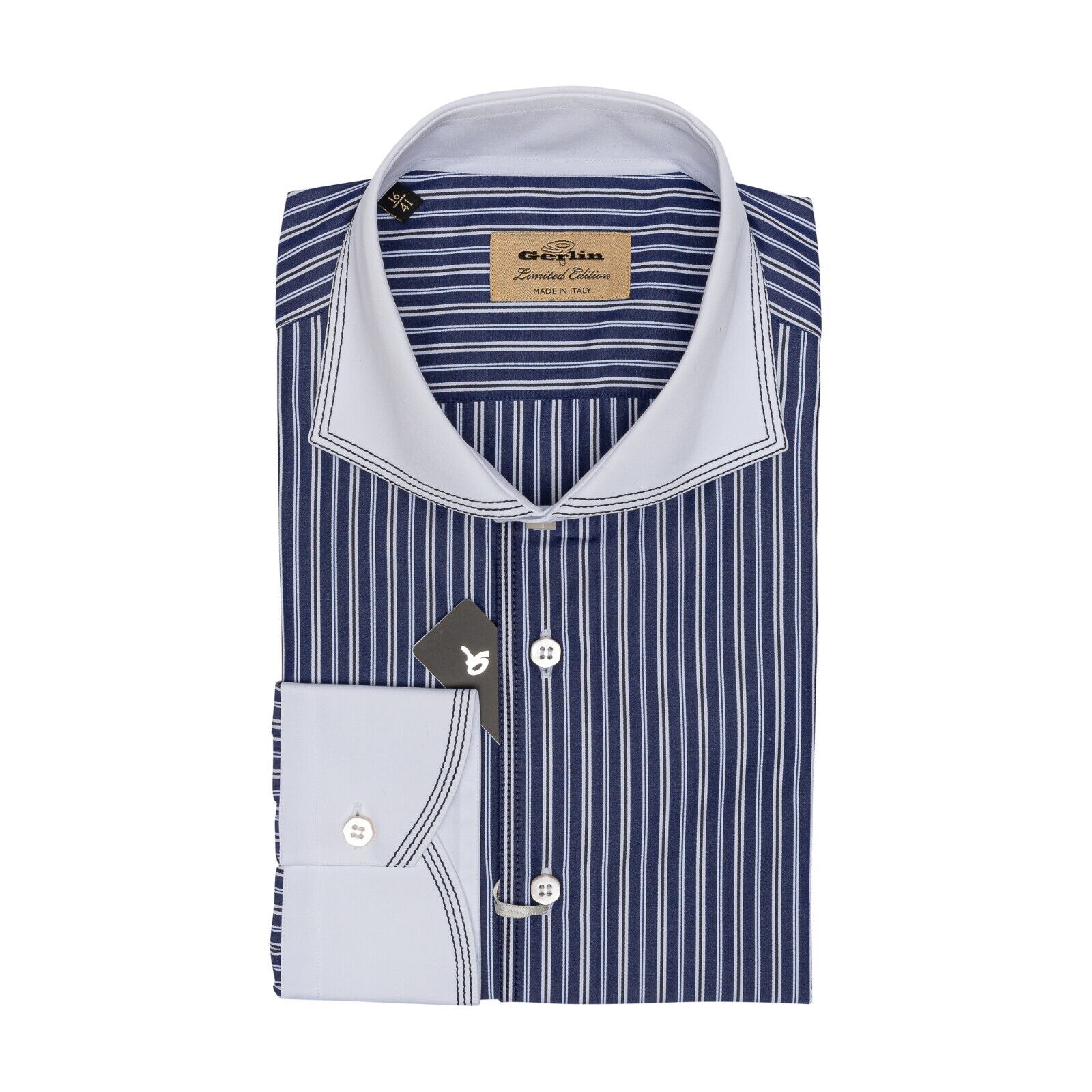 690$ LUXURY GERLIN Shirt Striped Blue T.MASON Cotton 16 - 41  1A ZILLI