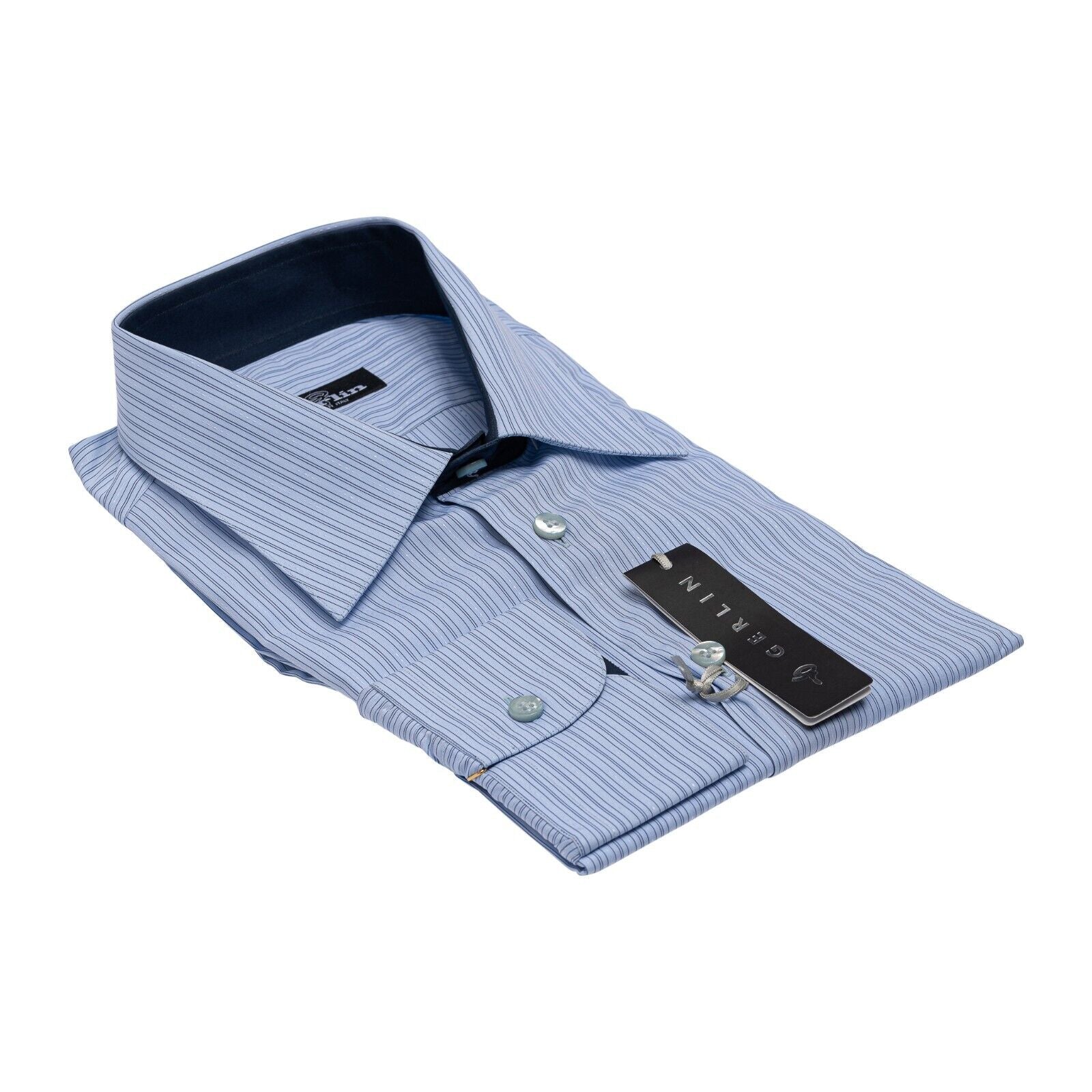690$ LUXURY GERLIN Shirt Striped Blue ALUMO Cotton 16 - 41 2AA ZILLI