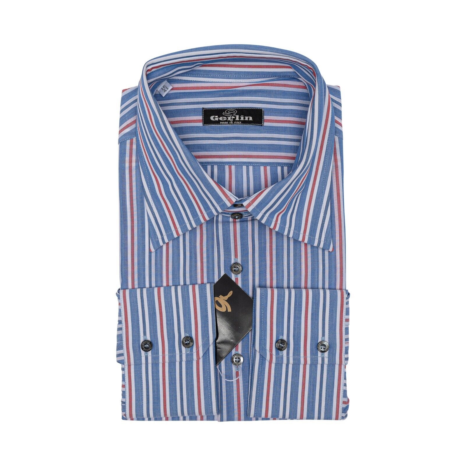 690$ LUXURY GERLIN Shirt Striped Blue / Red Cotton 16 - 41 - 2I BIJAN