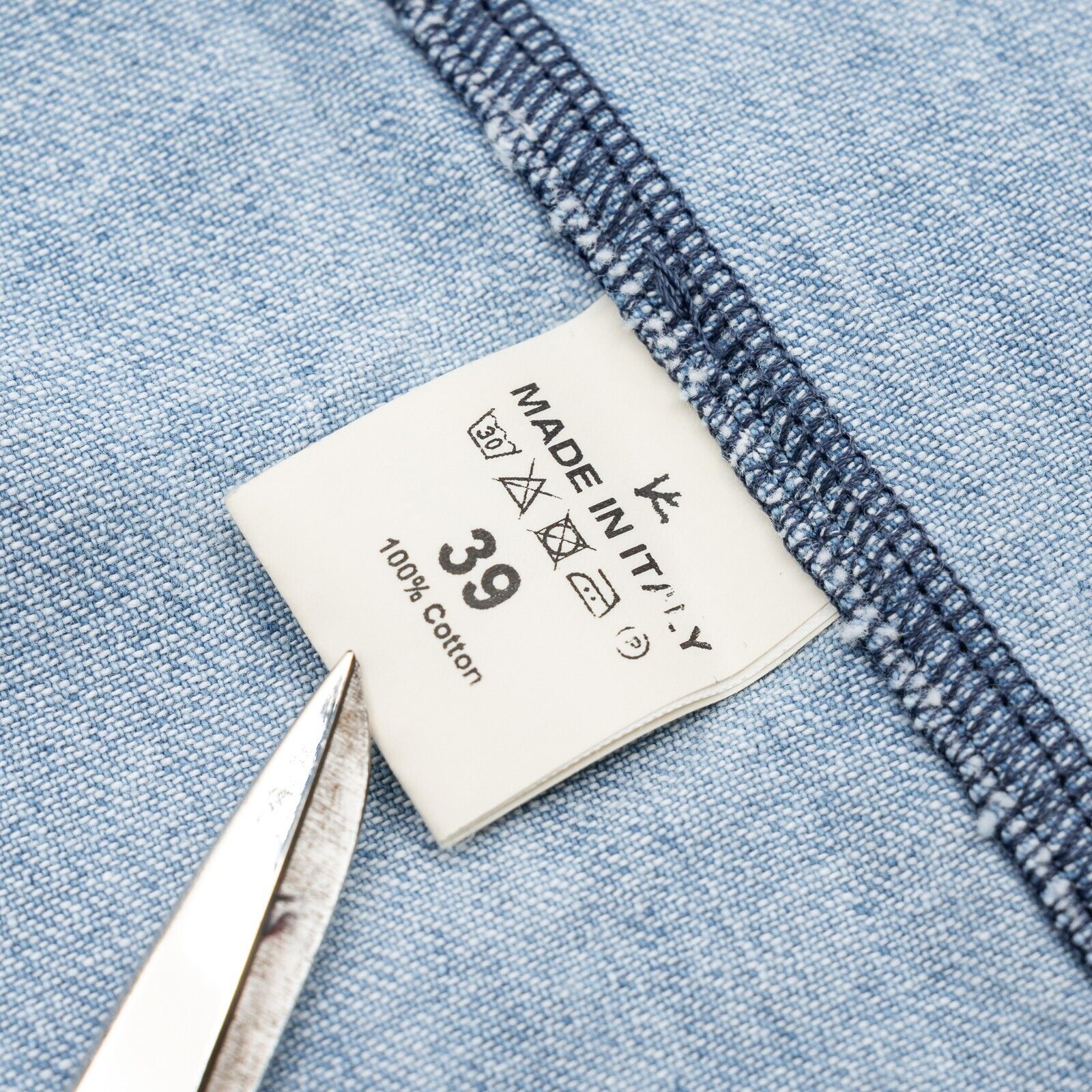 950$ ISAIA NAPOLI Light Blue Pockets Casual Shirt Denim Cotton 15.5 - 39