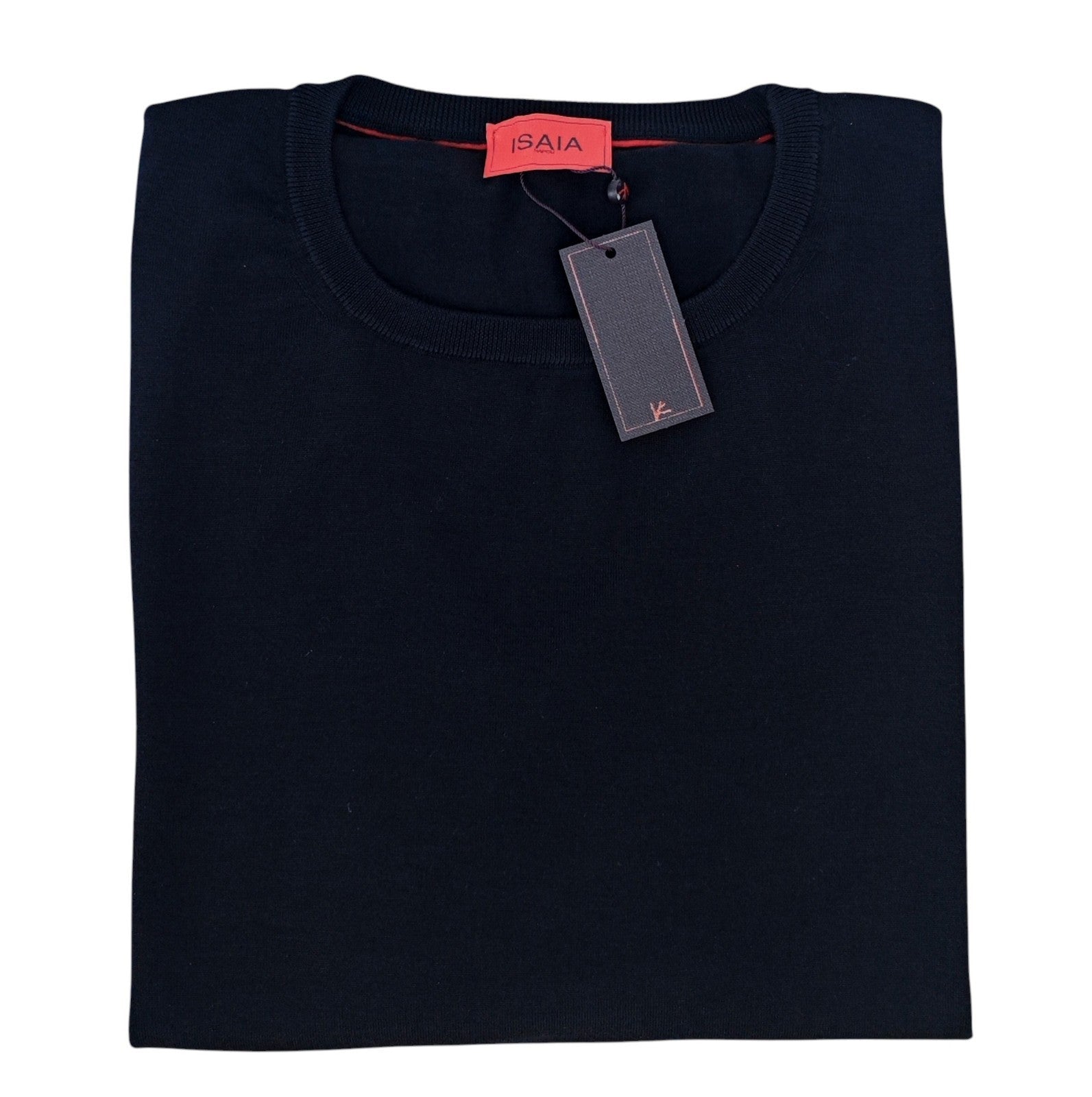 1100$ ISAIA NAPOLI Blue Midnight Crewneck Sweater Fine Wool Tailored Fit