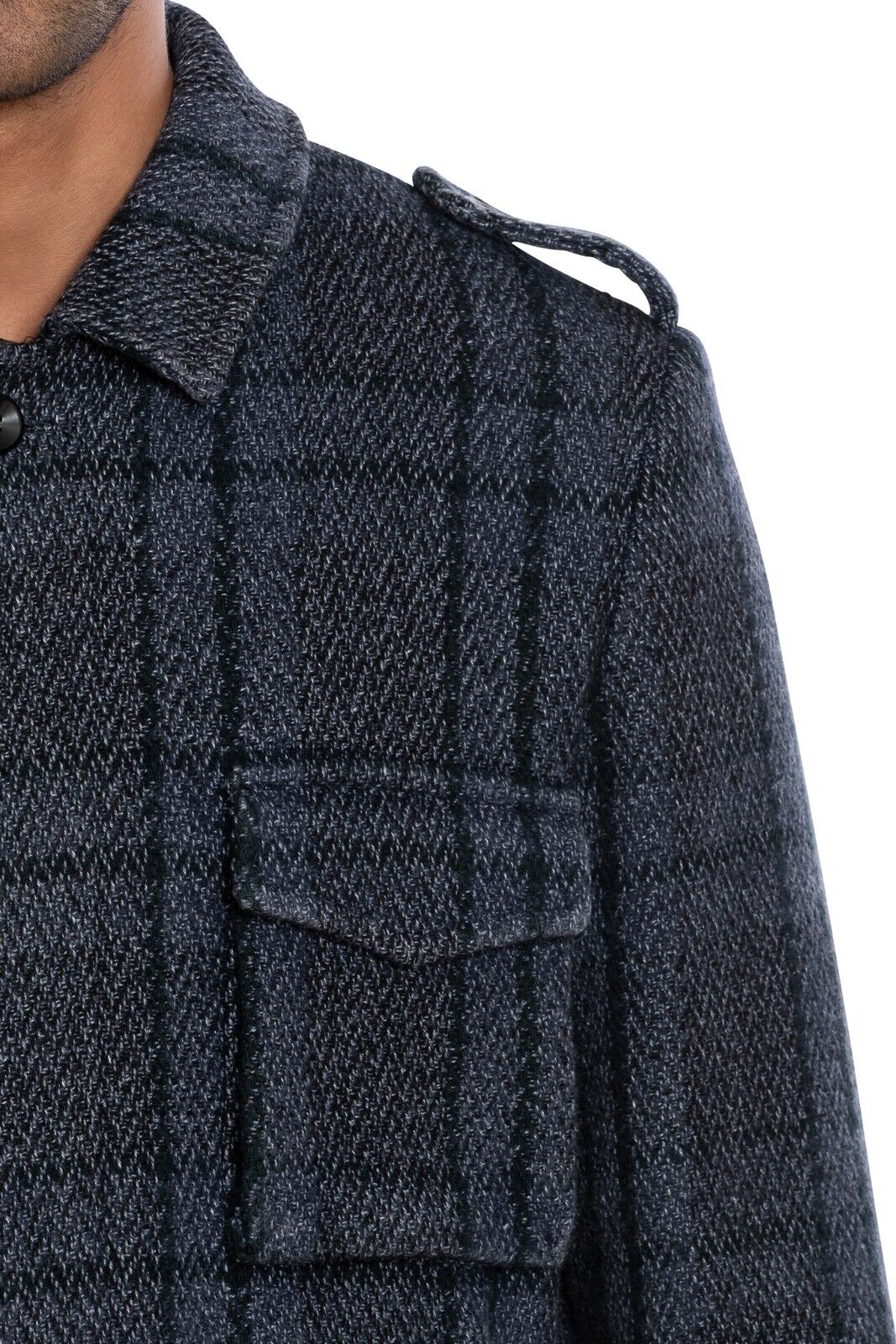 $1900 BOGLIOLI MILANO Blue Safari Coat Check Wool Silk Linen 40 US / 50 EU