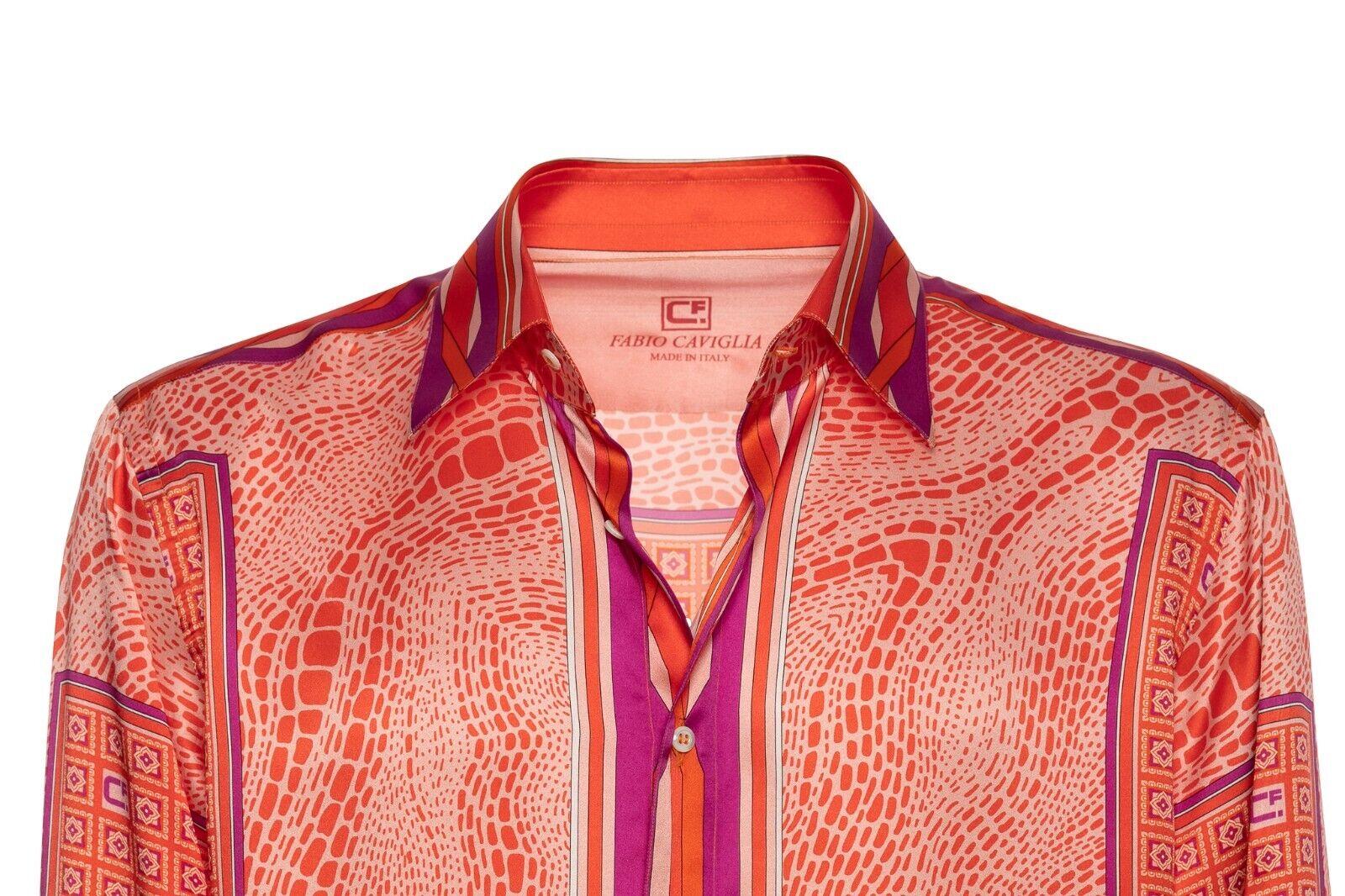 1600$ ITALY LUXURY FABIO CAVIGLIA Shirt 100% Silk COMO Satin Peach Made in Italy