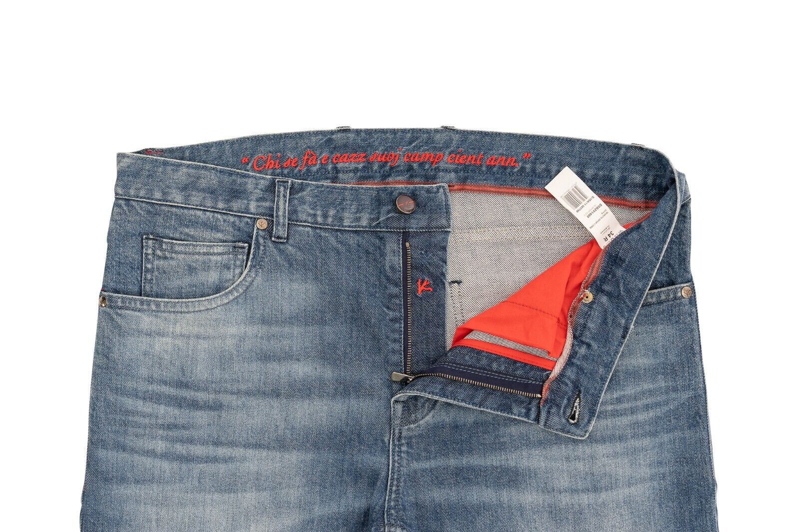 690$ ISAIA NAPOLI Blue Denim Jeans Trousers Pant Cotton 34 US / 50 EU Slim Fit