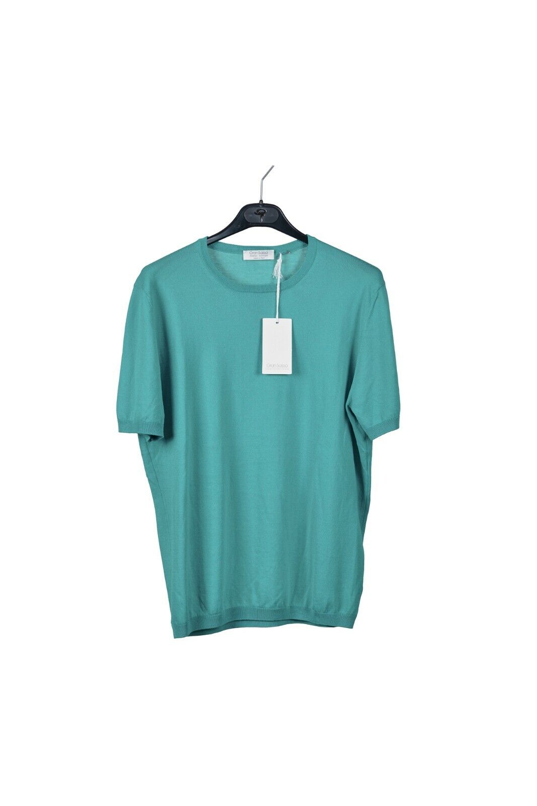 220$ Italian Luxury GRAN SASSO Knit T-Shirt Sweater " Fresh Cotton " Turquoise