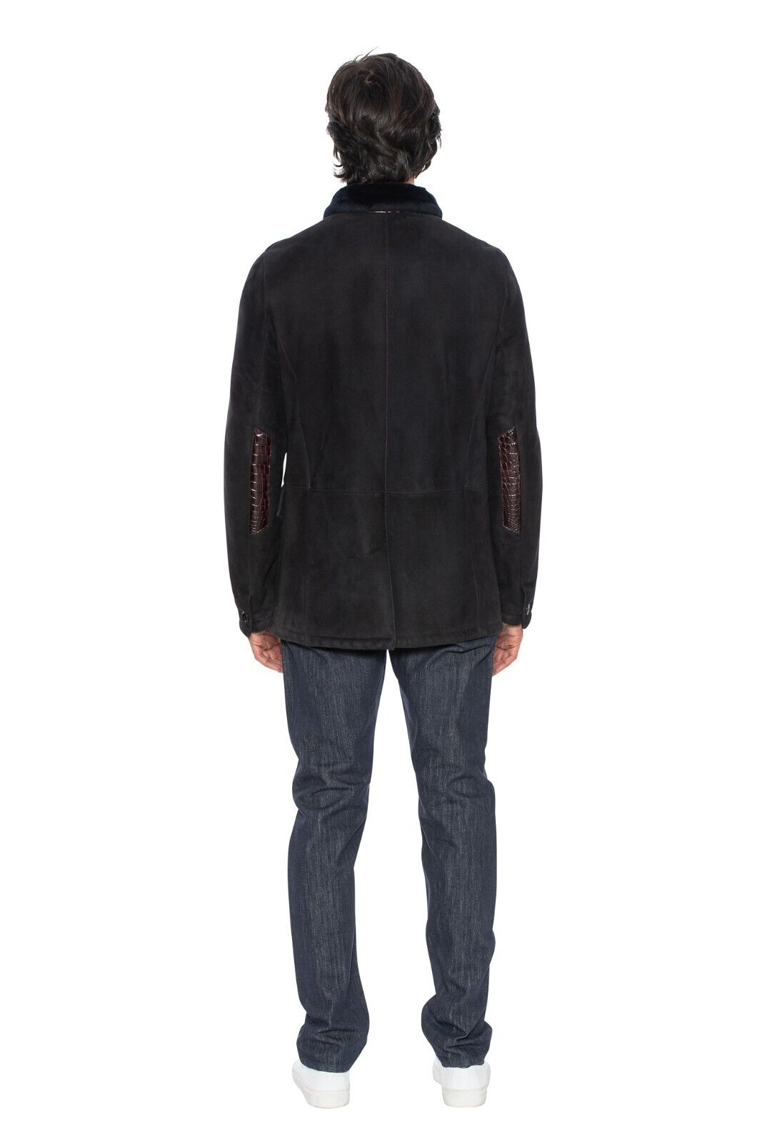$11500 HETTABRETZ Dark Blue Leather Lambskin Fur Coat + Crocodile 40 US / 50 EU