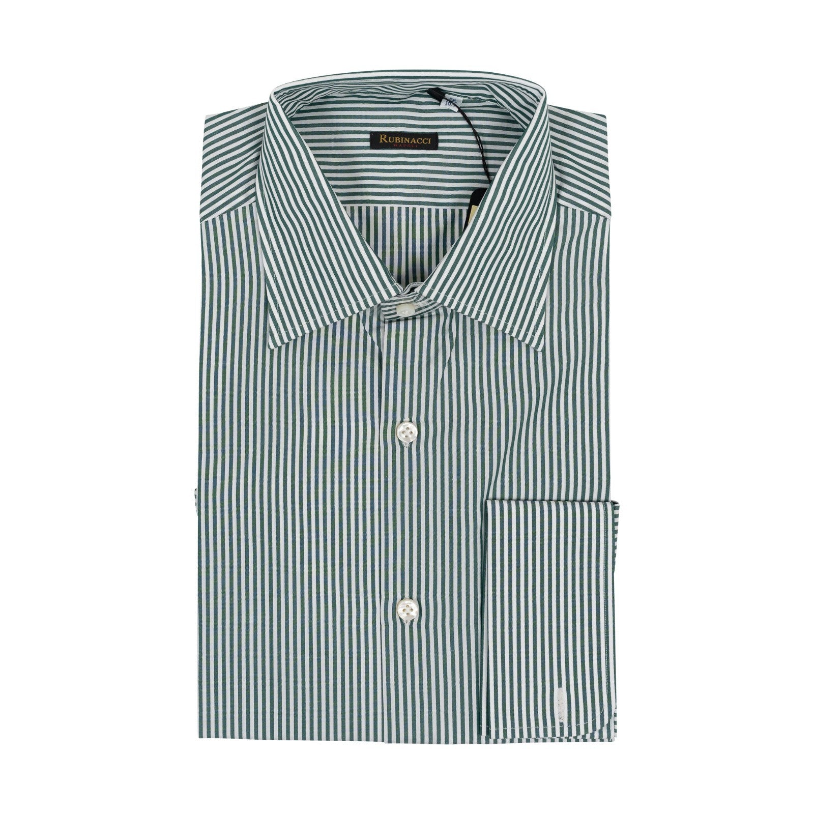 670$ RUBINACCI NAPOLI Striped White / Green Hand-Sewn Dress Shirt Cotton   1Q