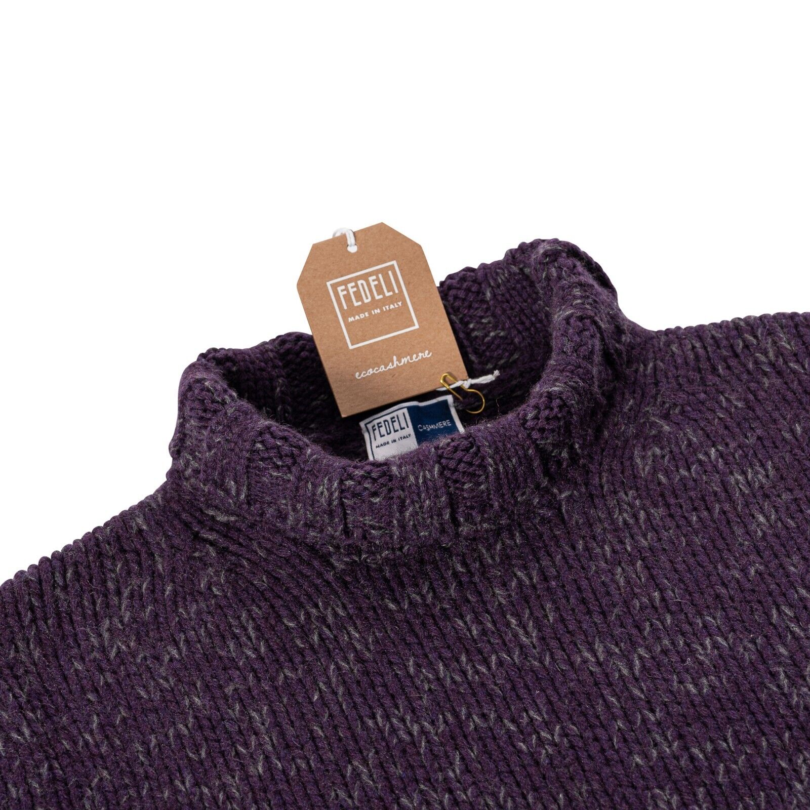 $1500 FEDELI CASHMERE Purple Sweater Thick Mouline Ribbed 100% Cashmere Mockneck