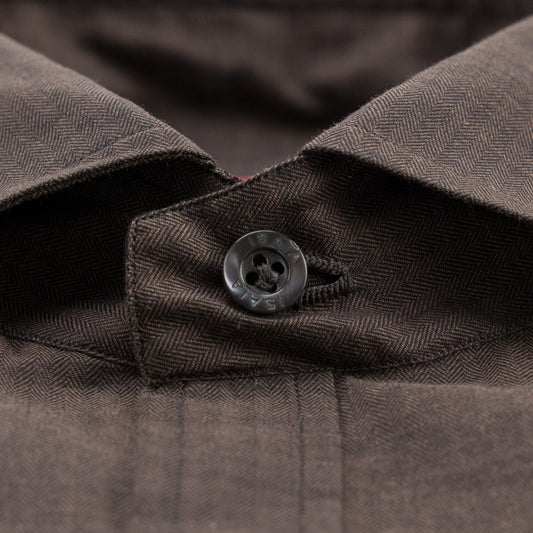 780$ ISAIA "Mix" Hand-Sewn Dress Shirt Brown Cotton 15.75 - 40