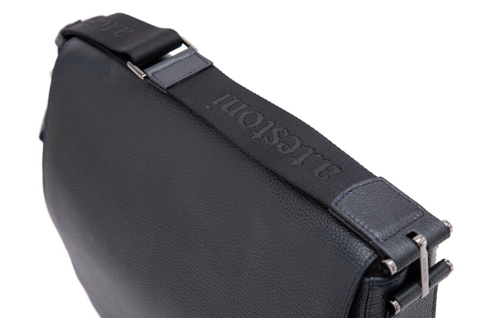 $890 Testoni Bologna Messenger Bag / Work Bag Blue Navy Grain Calf