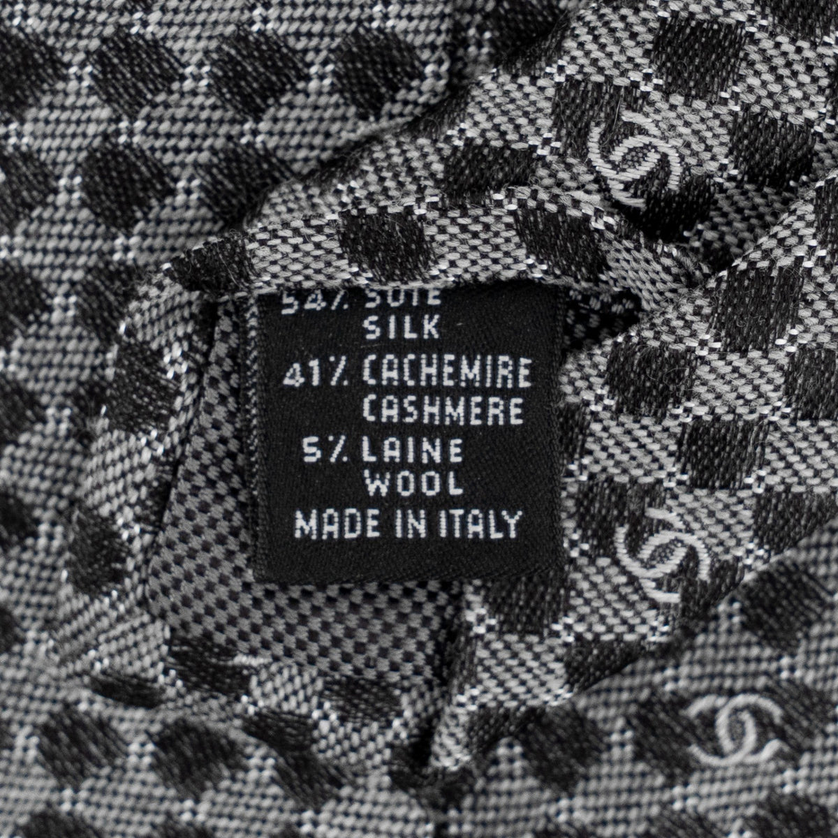 $380 CHANEL PARIS Black / Gray Geometric Tie Cashmere Silk - Made in Italy