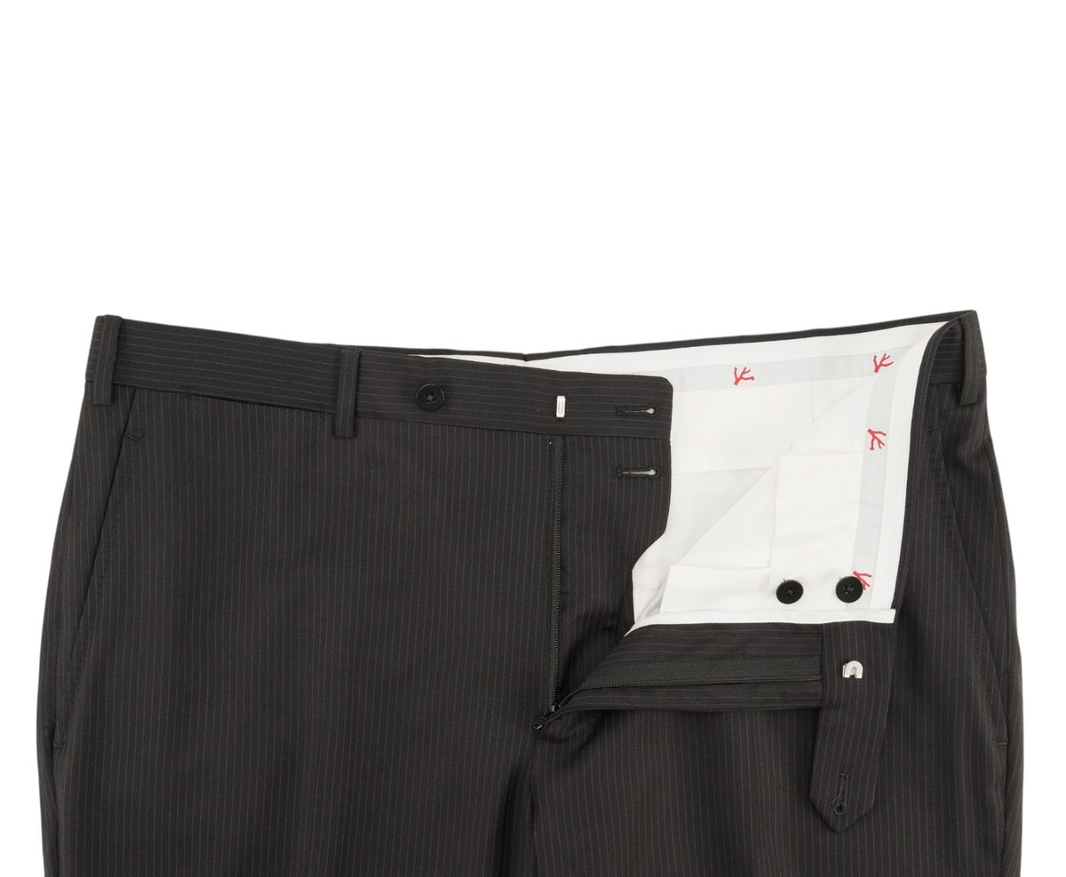 $6850 ISAIA NAPOLI "Capri" Black Suit Hand-Sewn Fine Wool Striped 8R