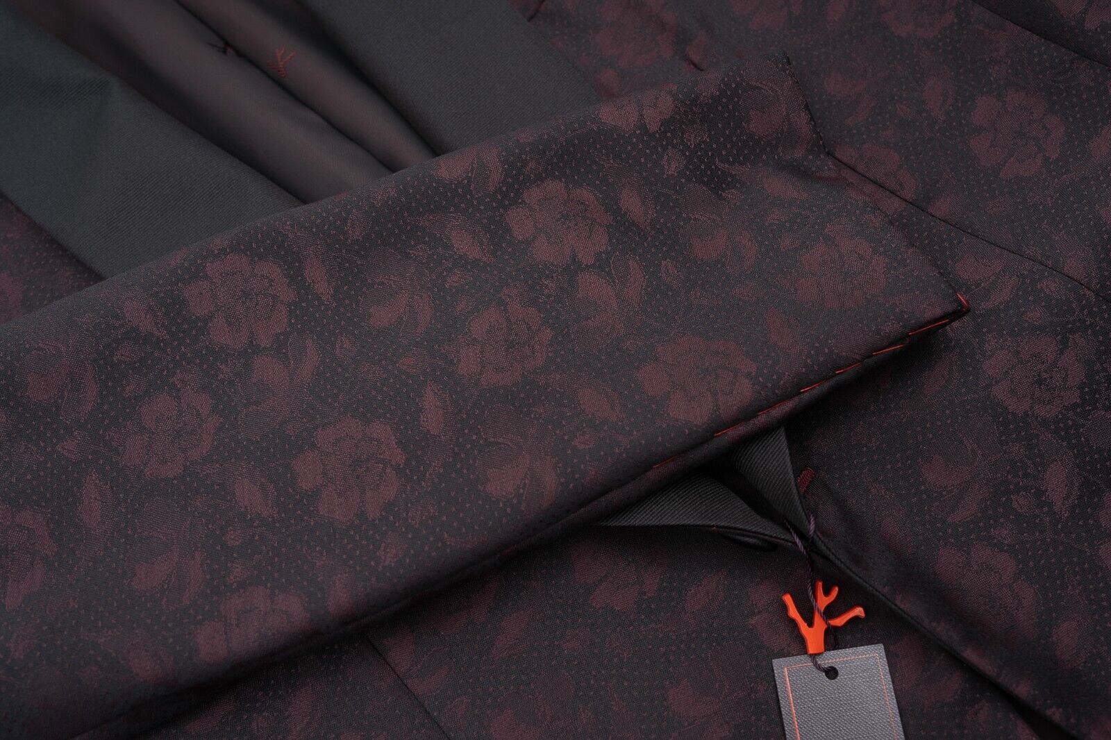 $5800 ISAIA NAPOLI Burgundy Jacquard Floral Tuxedo Jacket Wool  40 US / 50 EU 8R