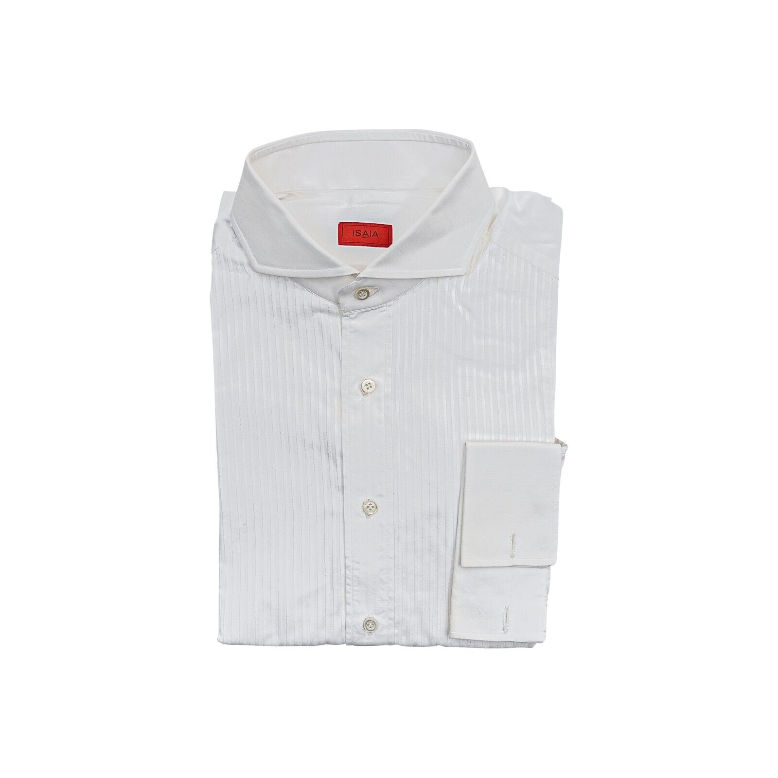 950$ ISAIA NAPOLI White Hand-Sewn Tuxedo Shirt Plissè Cotton 16 - 41