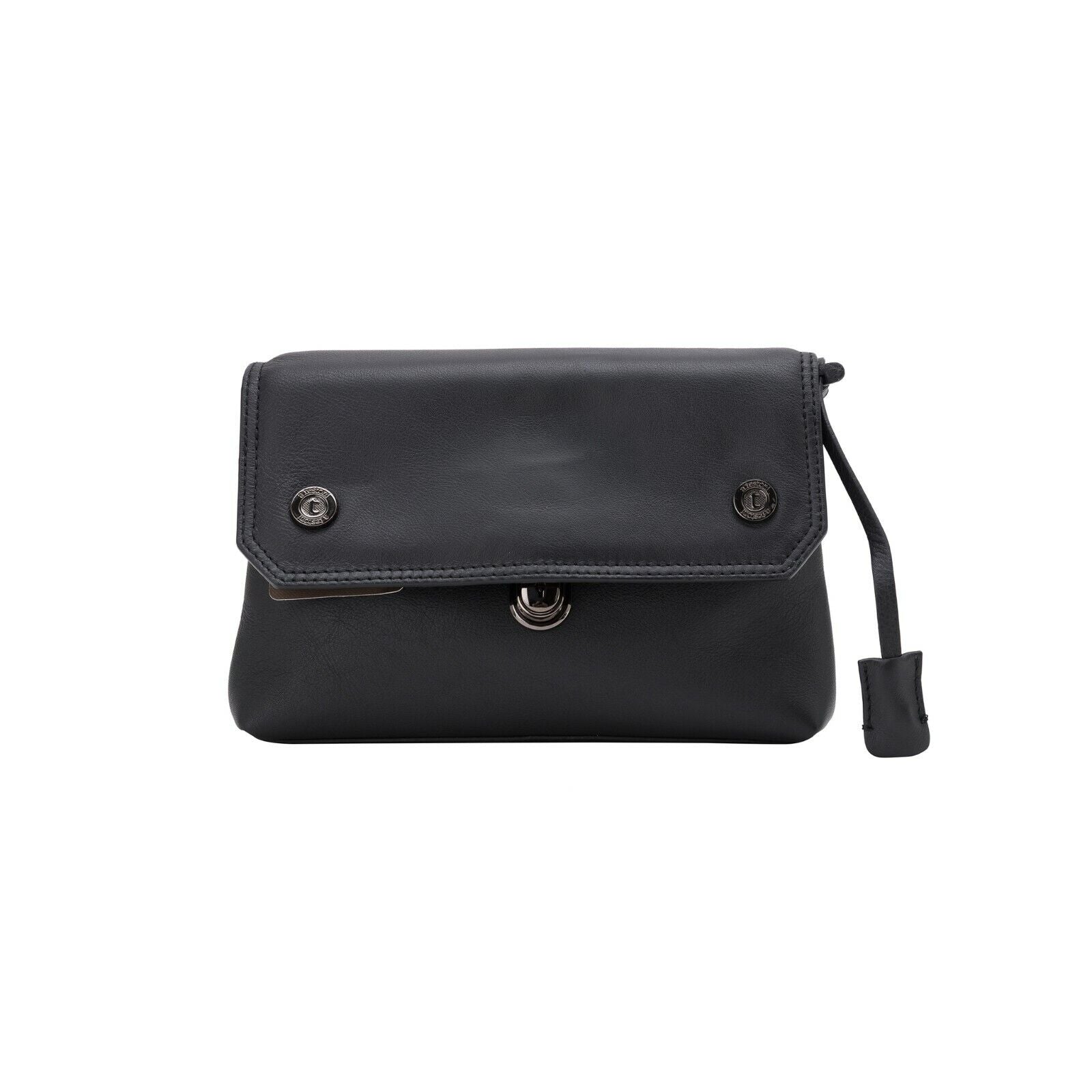 $390 Testoni Bologna Black Easy Calf Hand Clutch Bag Padlock with Keys