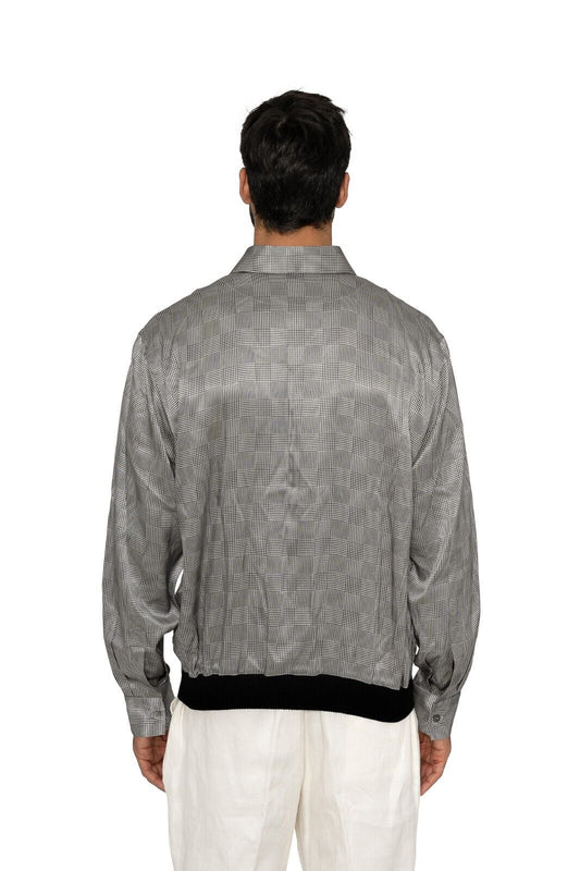 1400$ LUXURY MAROL BOLOGNA Bomber Jacket Shirt Gray 100% SILK Satin 16 - 41