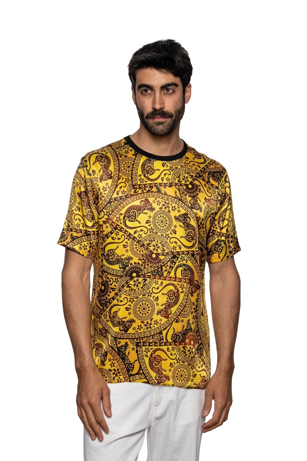 750$ ITALO FERRETTI T-Shirt "YEAR OF THE RAT" 100% Silk COMO STRETCH Sz L ZILLI