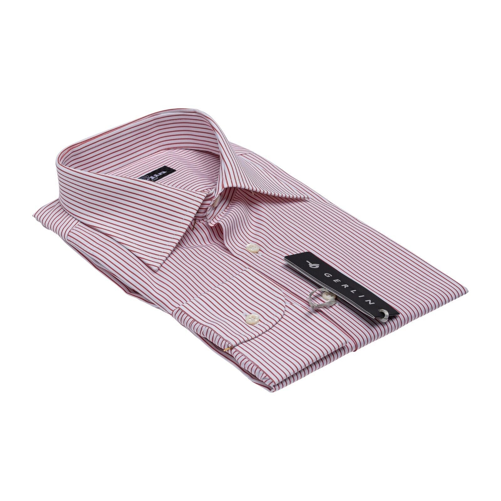 690$ LUXURY GERLIN Shirt Striped White - Red Cotton 16 - 41  2AT ZILLI