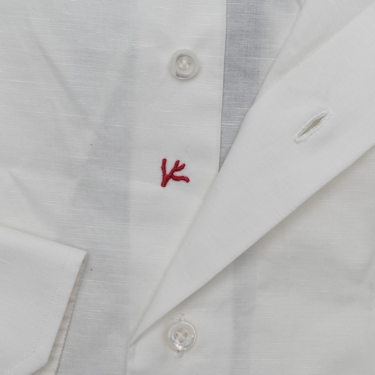 765$ ISAIA NAPOLI "Mix" Hand-Sewn Dress Shirt Cotton Linen White