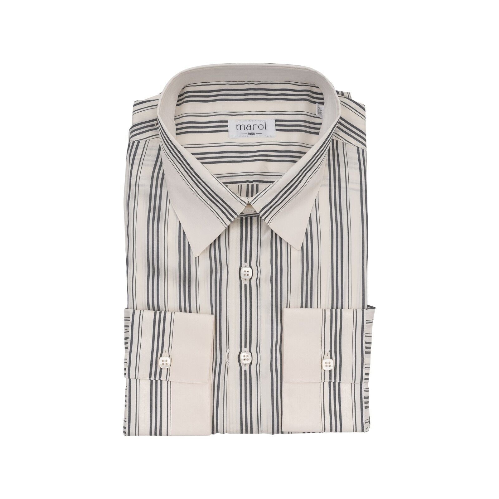 1400$ LUXURY MAROL BOLOGNA Striped Shirt Gray 100% COMO SILK Satin 15.75 - 40