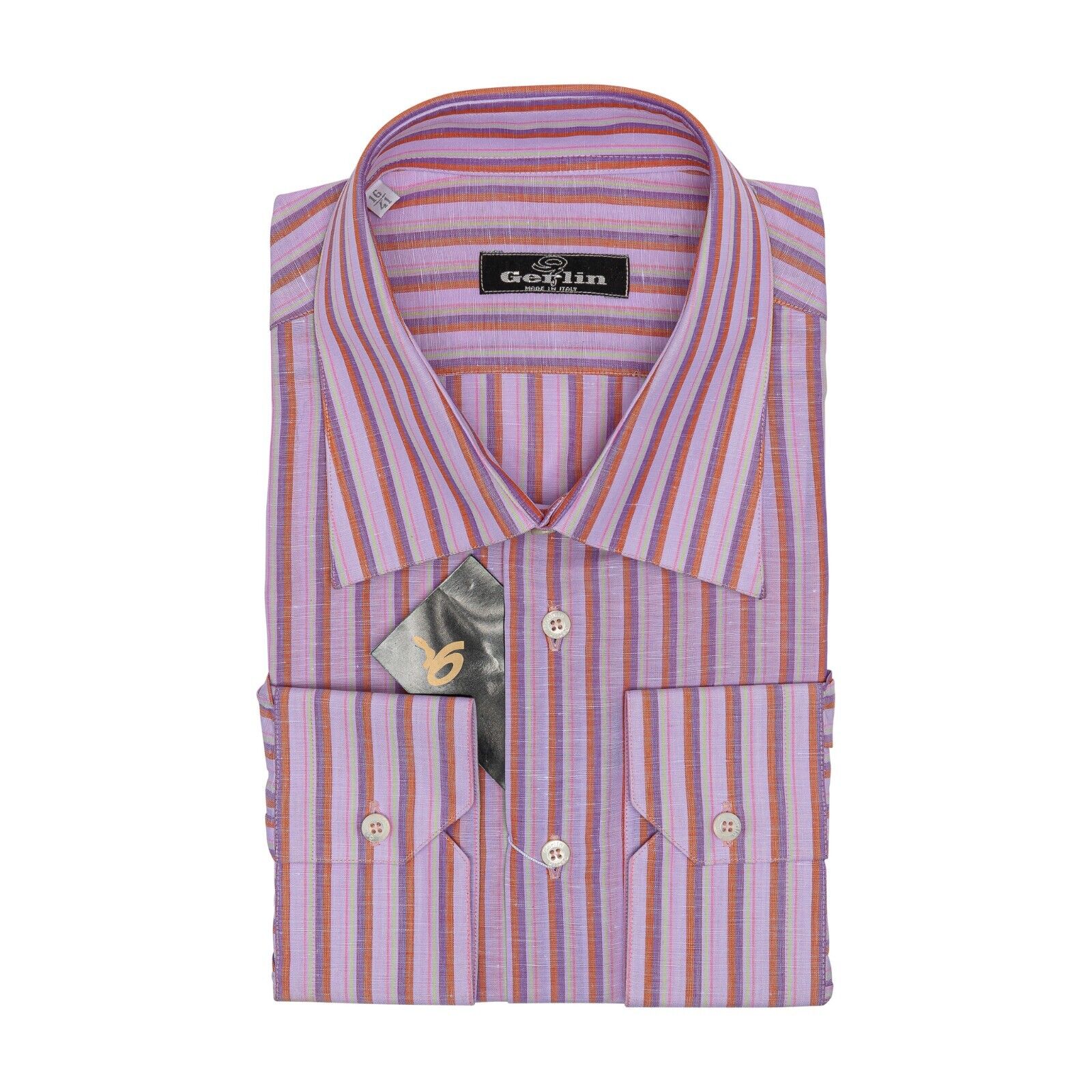 690$ LUXURY GERLIN Shirt Striped Cotton & Linen 16 - 41 3AA ZILLI