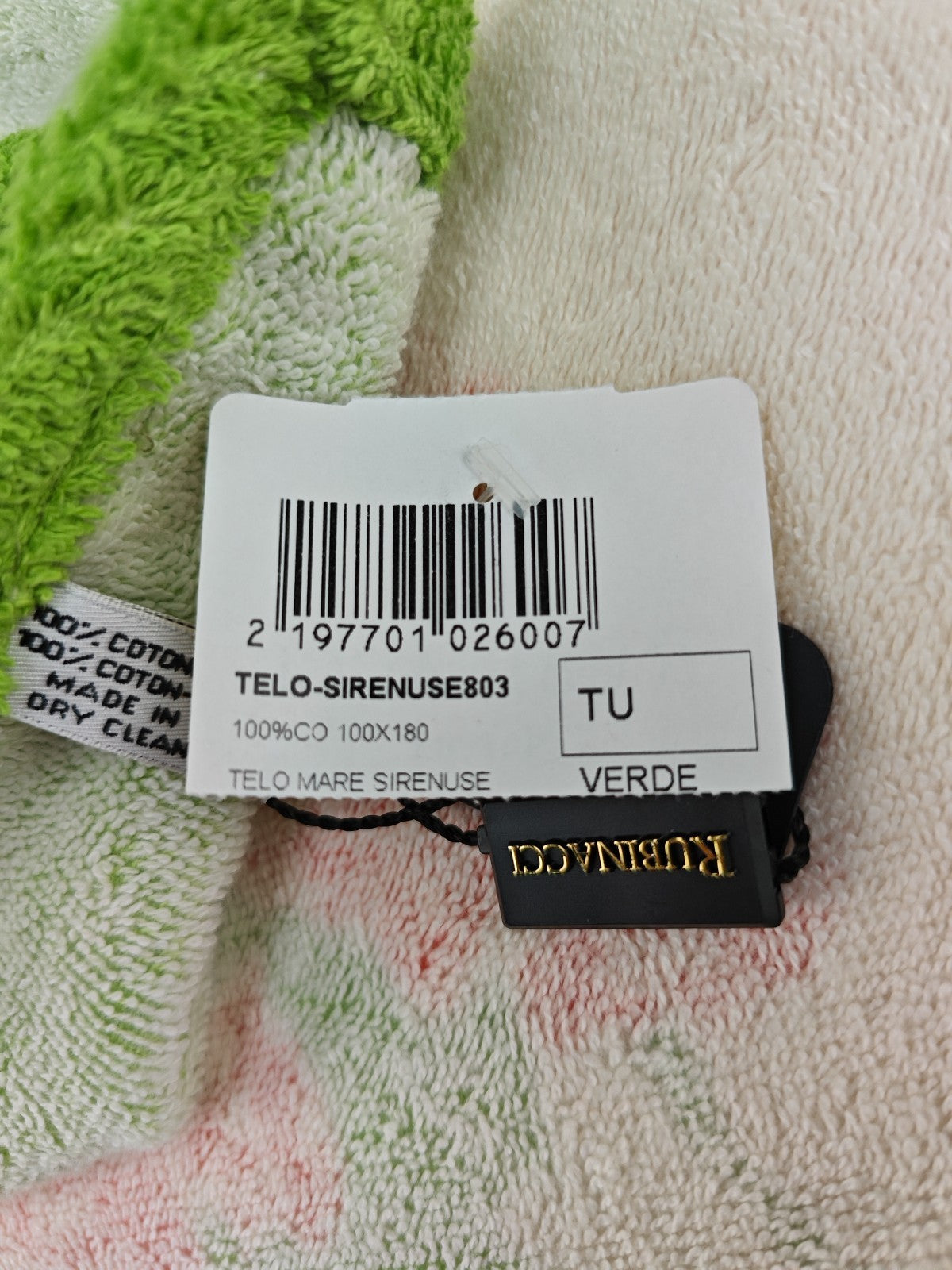 550$ RUBINACCI NAPOLI "Sirenuse" Beach Towel 100x180 cm Cotton Green / Red
