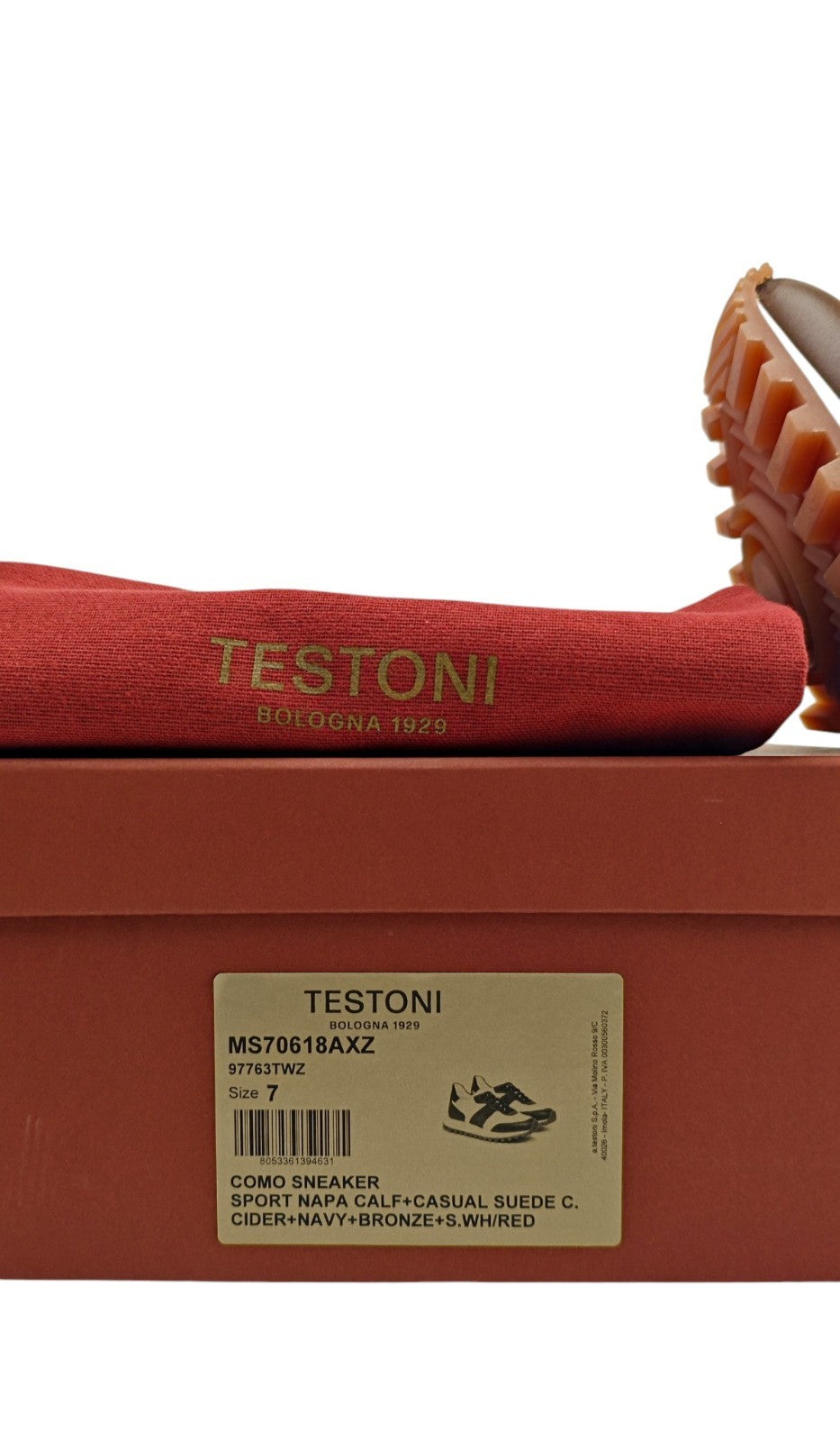 $900 TESTONI BOLOGNA Sneaker Shoes Sport Calf & Suede Cider / Navy / Bronze