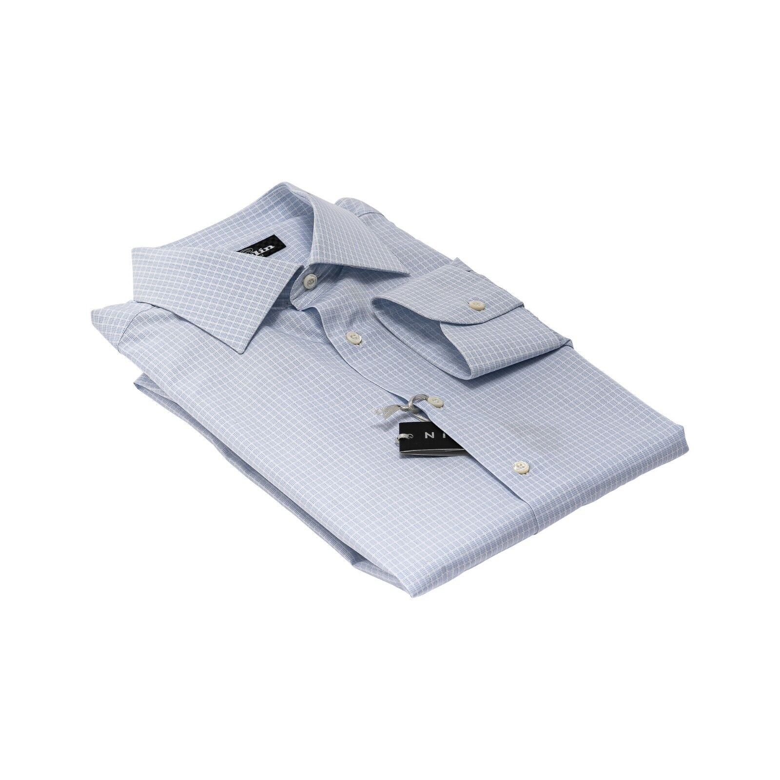690$ LUXURY GERLIN Shirt Blue Checks Fine Cotton 16 - 41 7C BIJAN