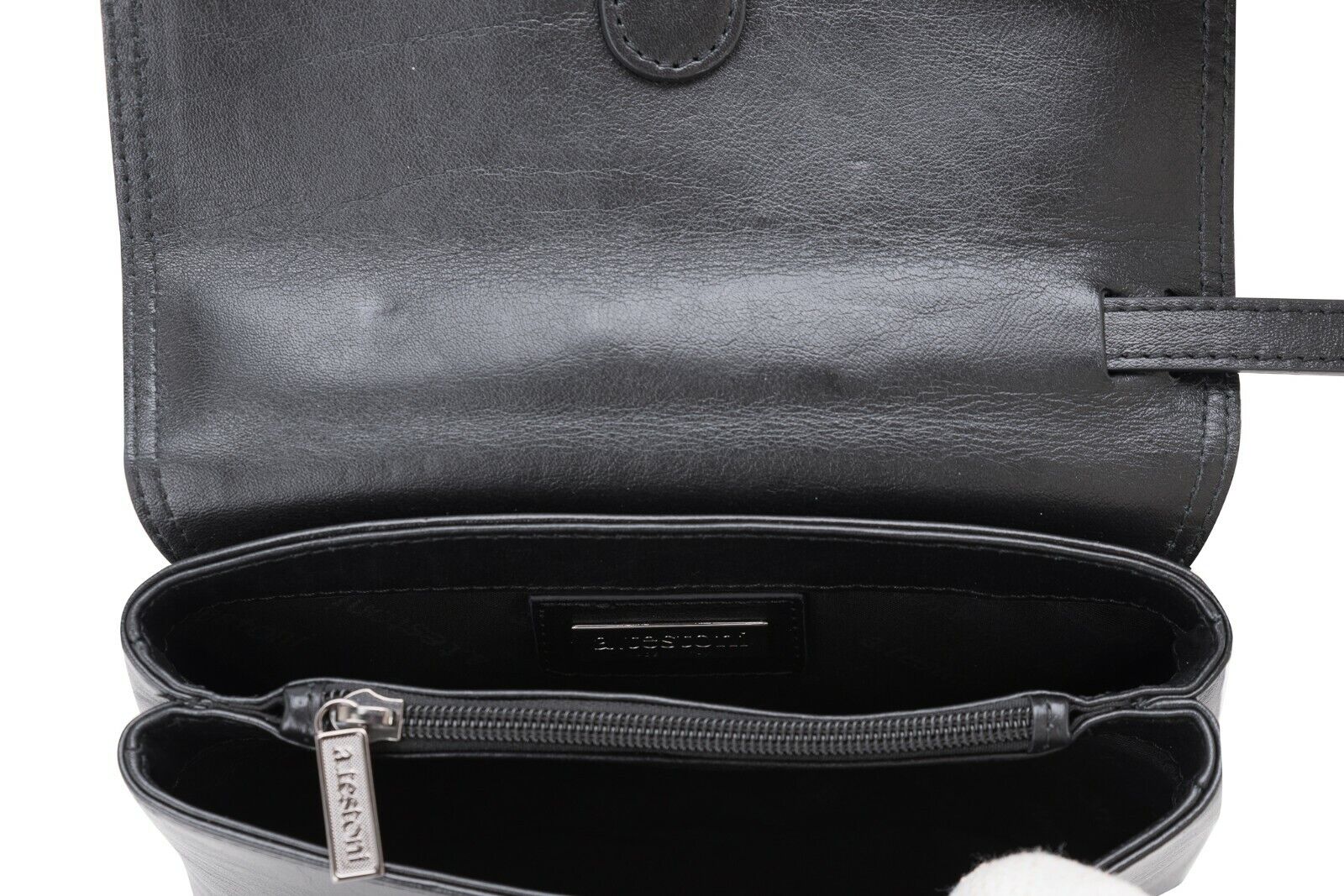 $390 Testoni Bologna Bright Black Light Calf Hand Clutch Bag Padlock with Keys