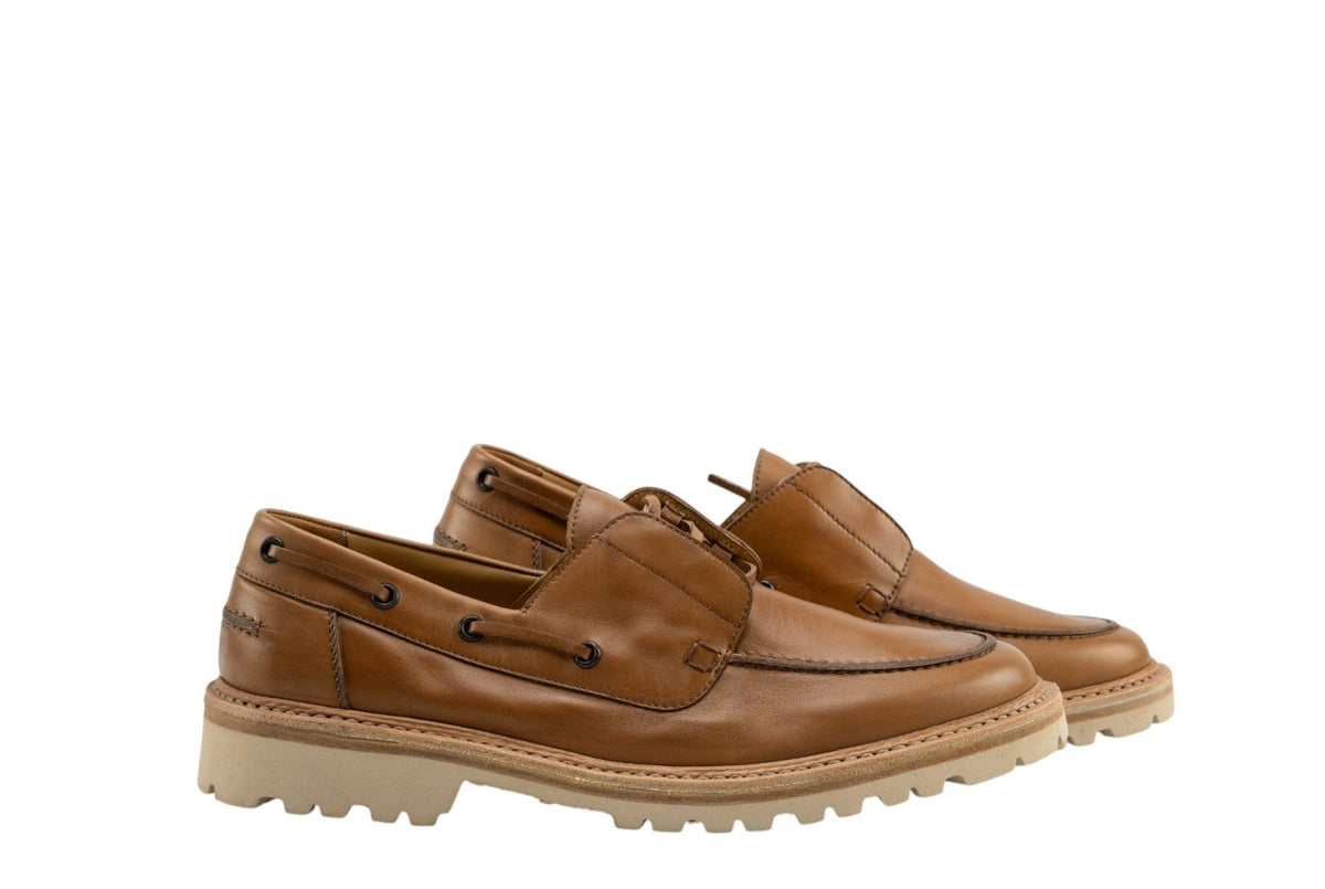 900$ TESTONI Ferrara Boat Loafer Shoes Antique Calf Caramel 8 UK / 9 US / 42 IT