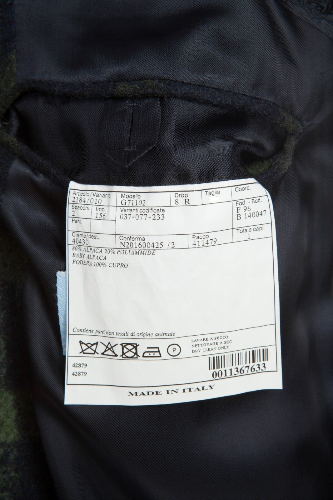 $2295 BELVEST Blue Green Baby Alpaca Jacket 42 US / 52 EU Drop 8R Slim