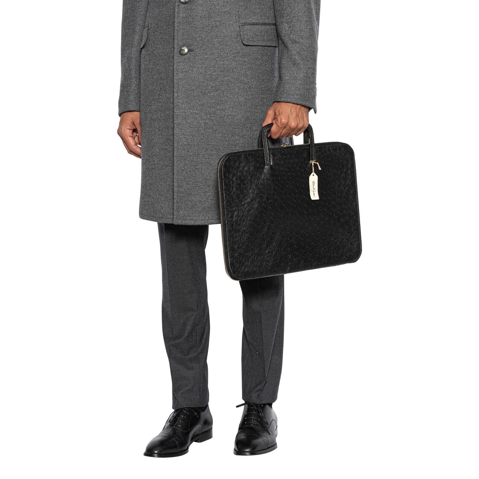 $4K LUXURY DELL'GA MILANO Handmade Black Briefcase Business Bag Genuine Ostrich