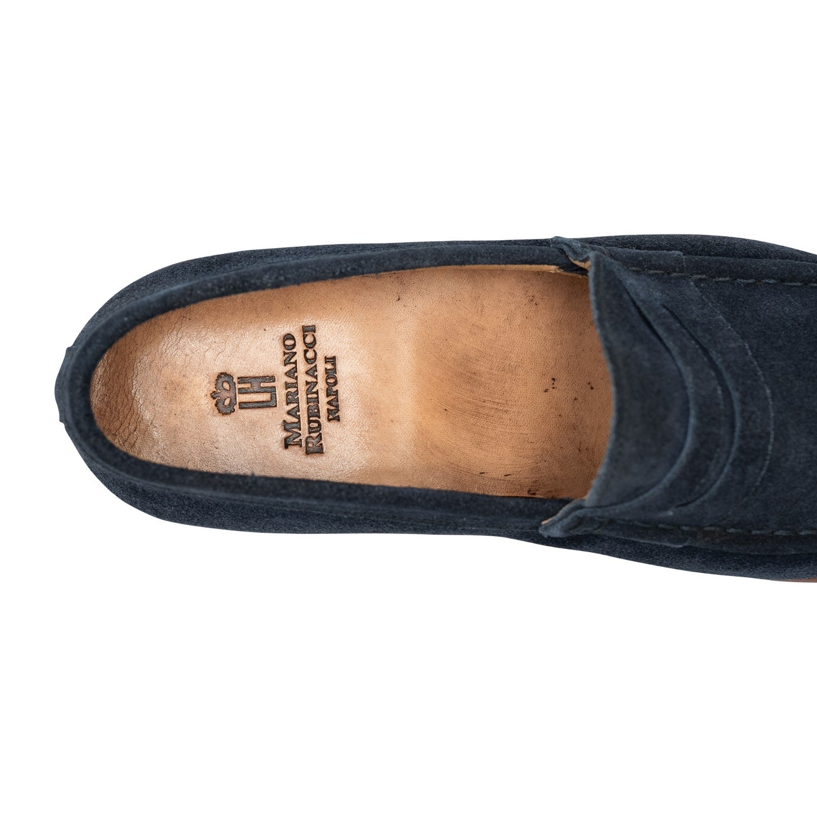 800$ RUBINACCI LONDON HOUSE Suede Penny Loafers Navy Blue Driving Moccasins