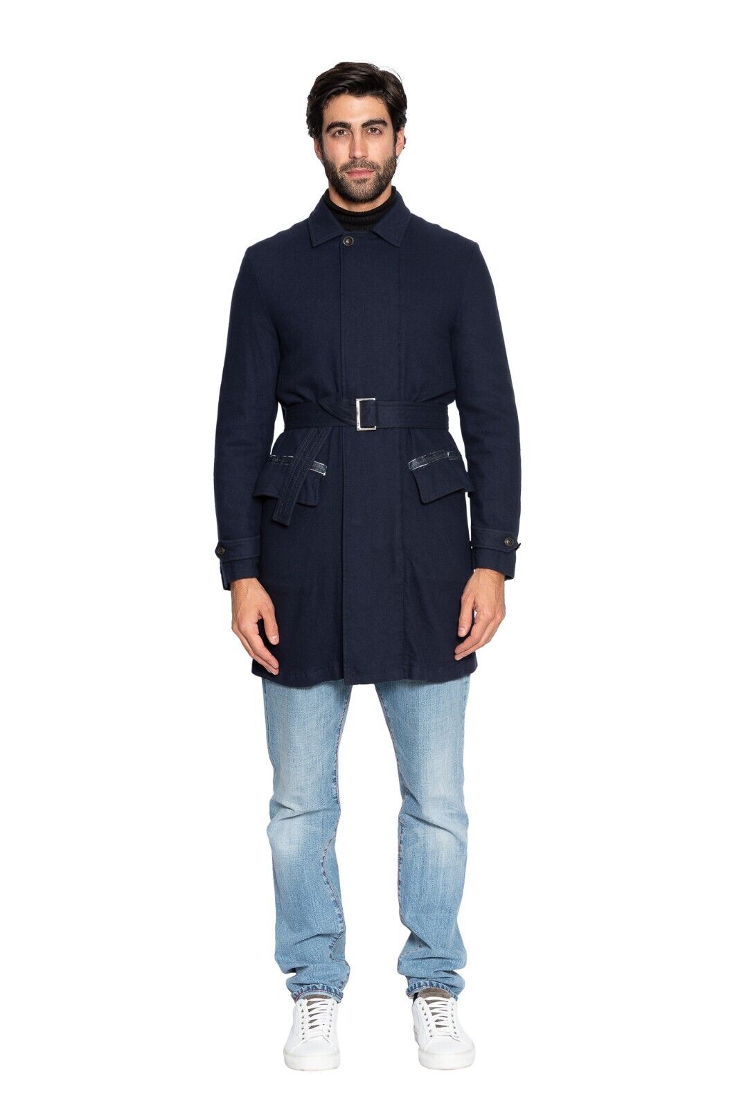 $980 MI.DA TOKYO-FIRENZE Trench Coat Cashmere Blu Filled in Cashmere 38 US 48 EU