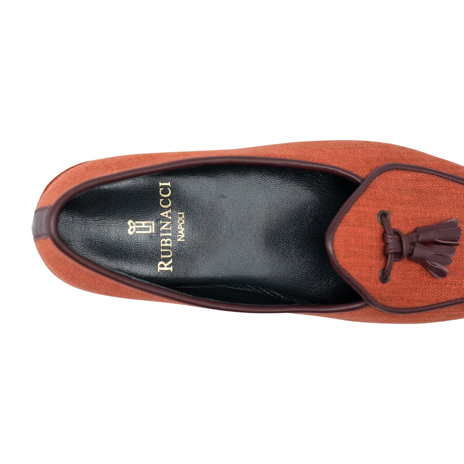 650$ RUBINACCI NAPOLI Marphy Loafers Orange Linen Tassel Shoes Leather Sole