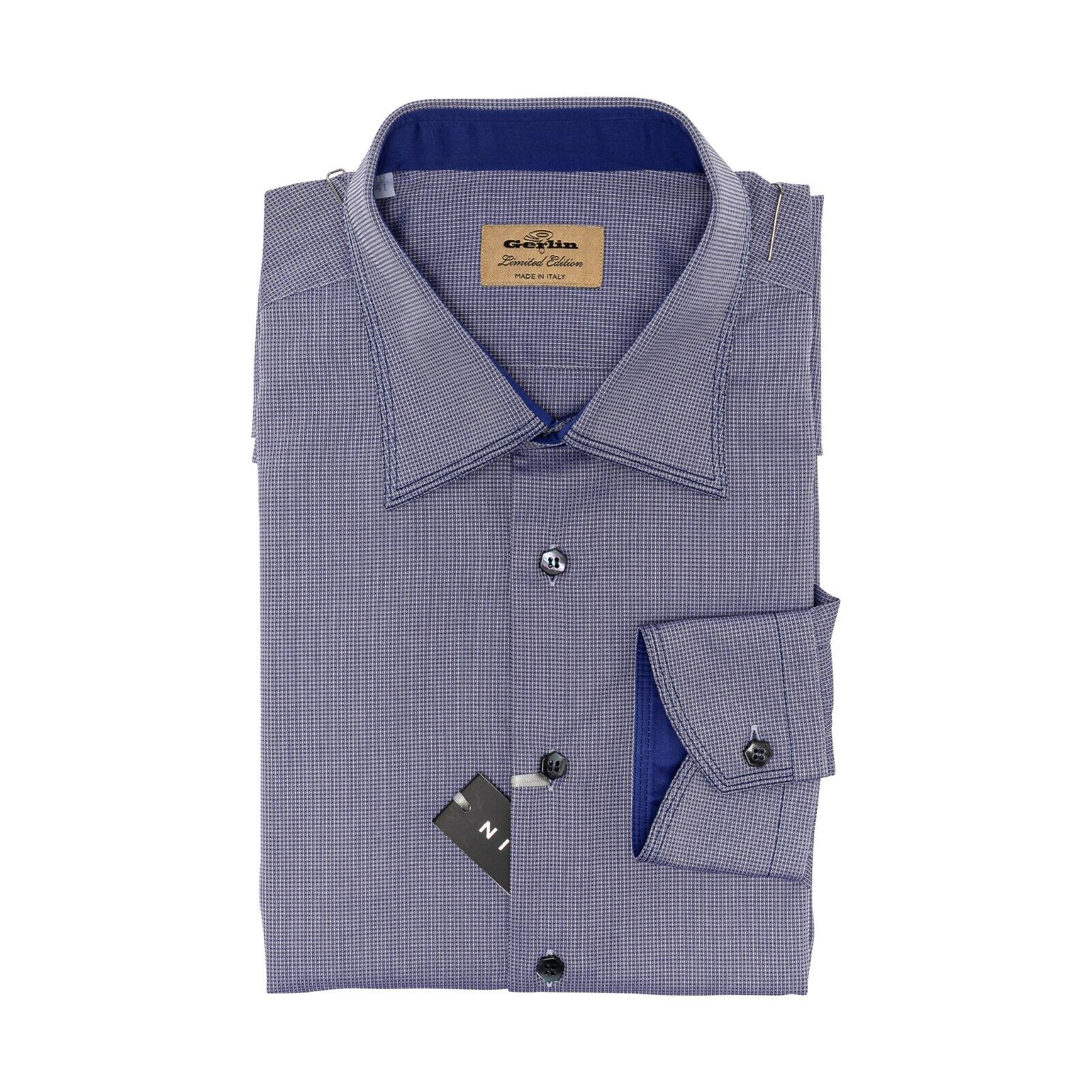 690$ LUXURY GERLIN Shirt Blue Indigo Jacquard Cotton 16 - 41 5B BIJAN